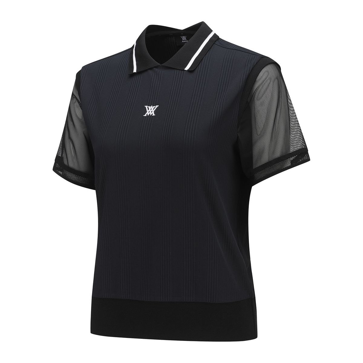 어뉴골프(ANEW GOLF) WOMEN SHOULDER MESH POINT SHORT T-SHIRT_BK