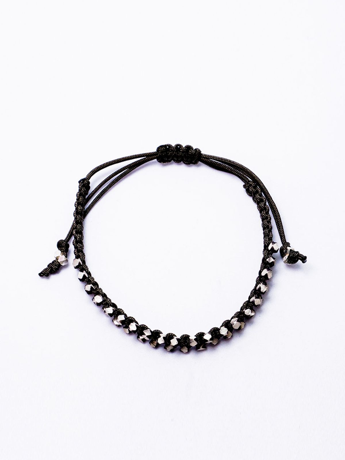 하랑(HARANG) HR 306B_Silver Ball Fabric Bracelet (Dark Brown)