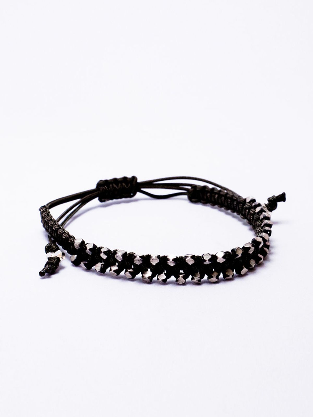 하랑(HARANG) HR 306B_Silver Ball Fabric Bracelet (Dark Brown)