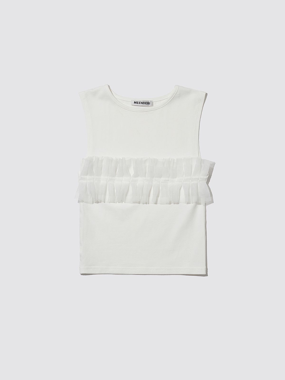 민더리(MEENDERI) RUFFLE LACE SLEEVELESS TOP - WHITE