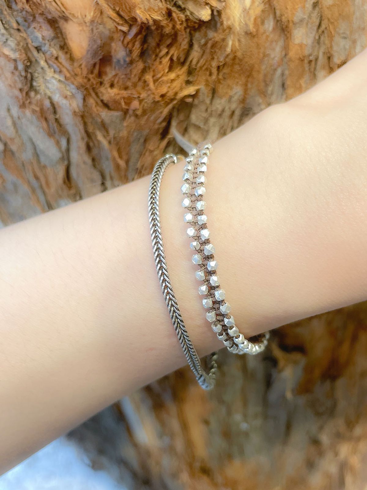 하랑(HARANG) HR 311B_Silver Ball Fabric Bracelet (Brown)