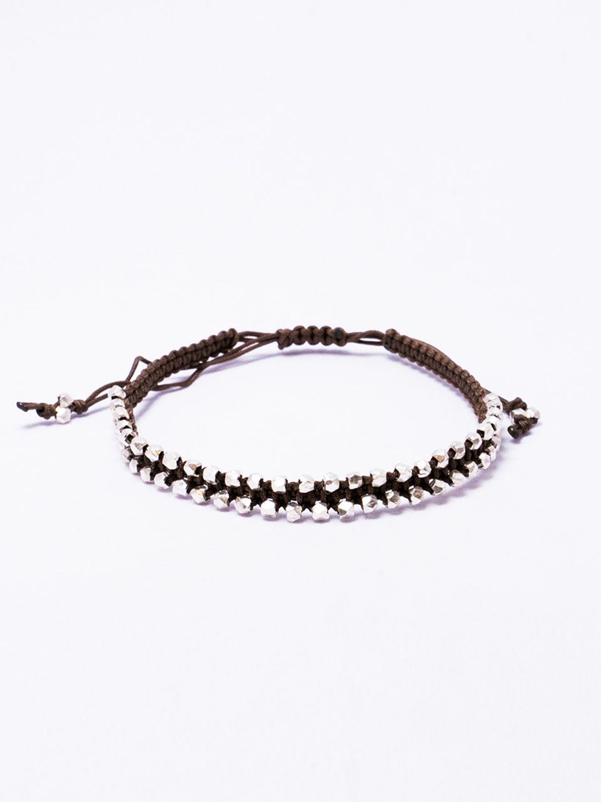 하랑(HARANG) HR 311B_Silver Ball Fabric Bracelet (Brown)