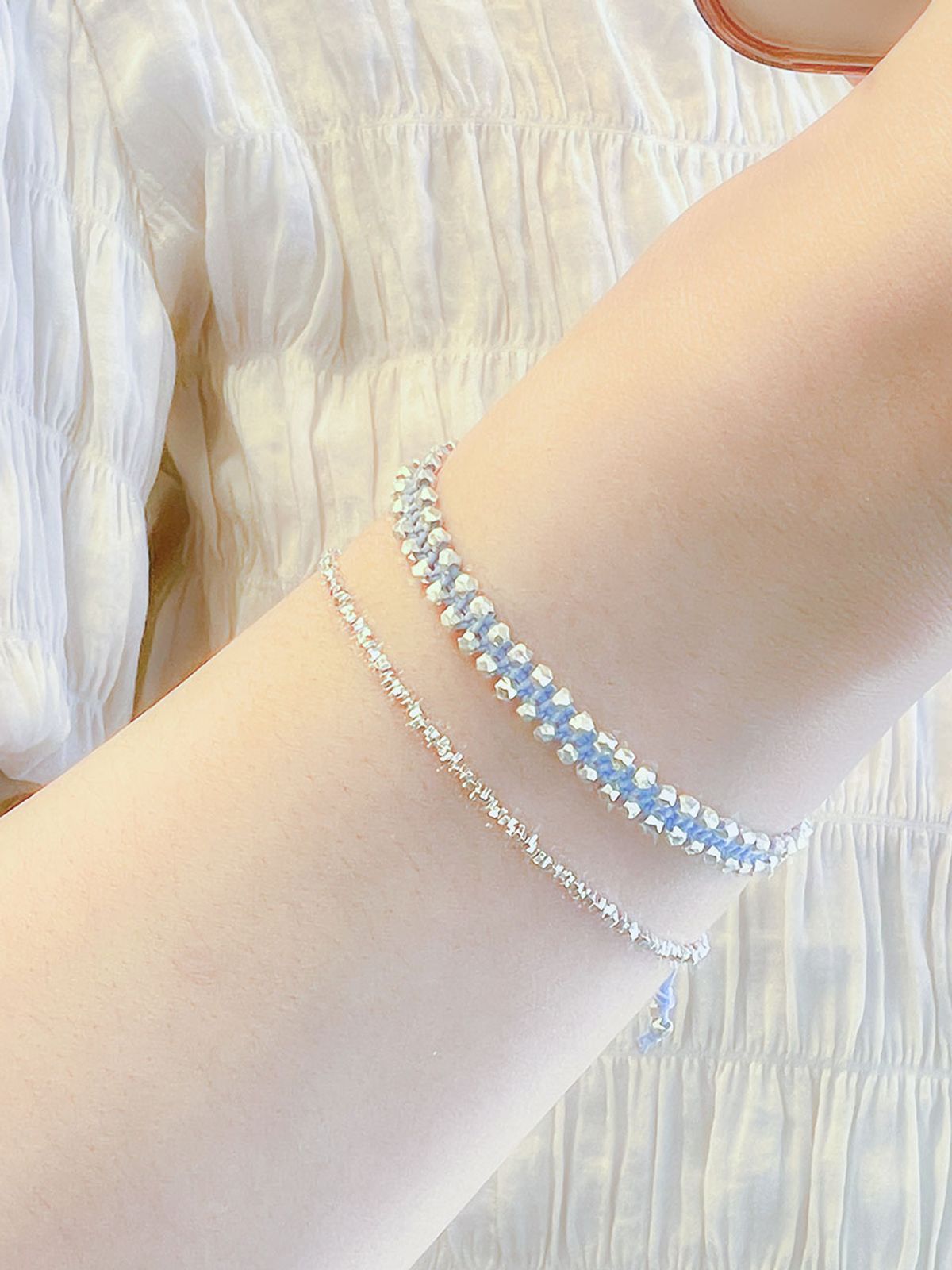 하랑(HARANG) HR 317B_Silver Ball Fabric Bracelet (Blue)