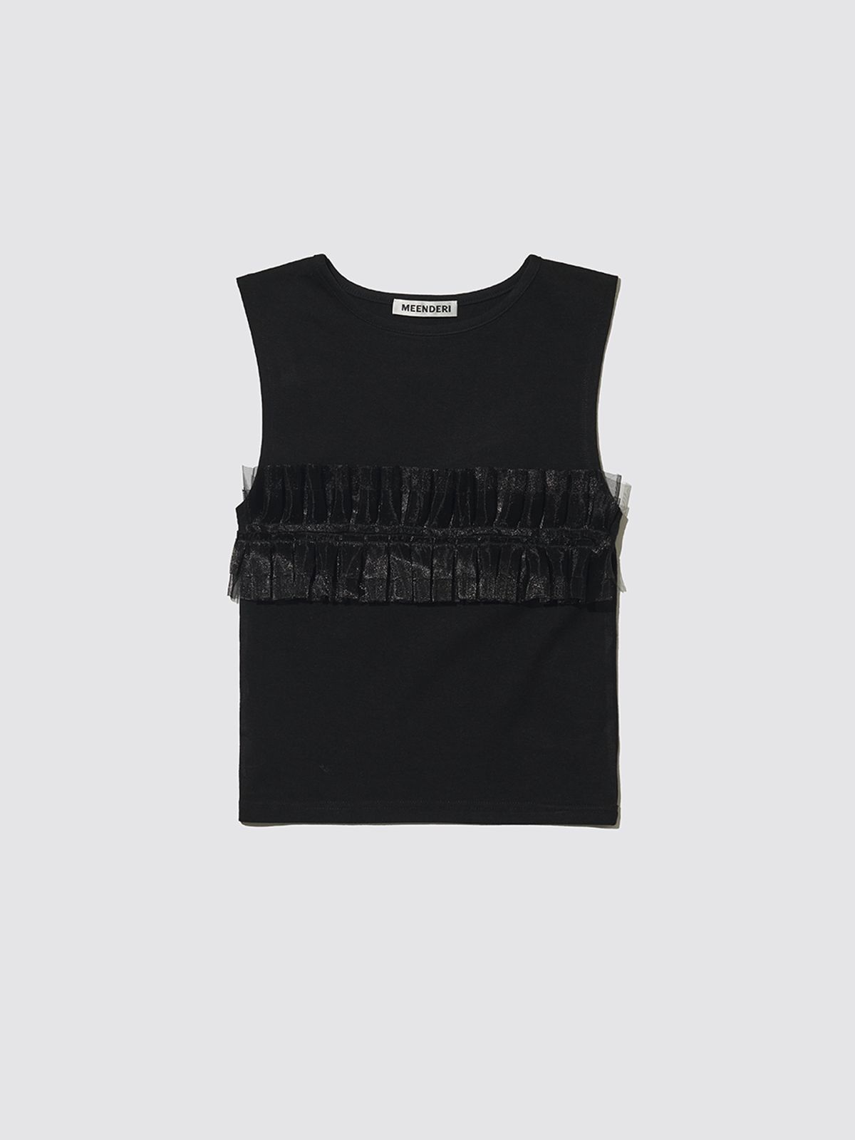 민더리(MEENDERI) RUFFLE LACE SLEEVELESS TOP - BLACK