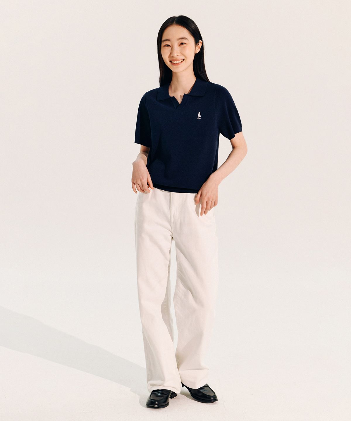 예일(YALE) 우먼즈 컴포트 쿨 슬릿넥 폴로 니트 네이비