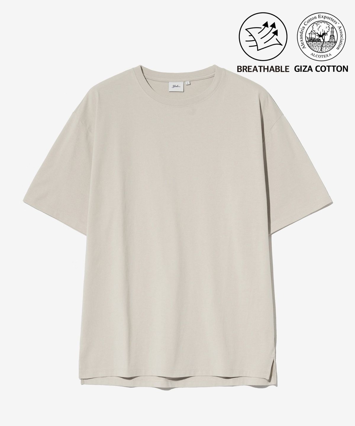 예일(YALE) [PREMIUM COTTON] 기자 코튼 반팔티셔츠 아몬드 크림