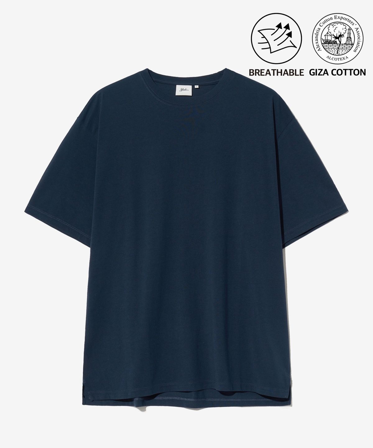 예일(YALE) [PREMIUM COTTON] 기자 코튼 반팔티셔츠 네이비