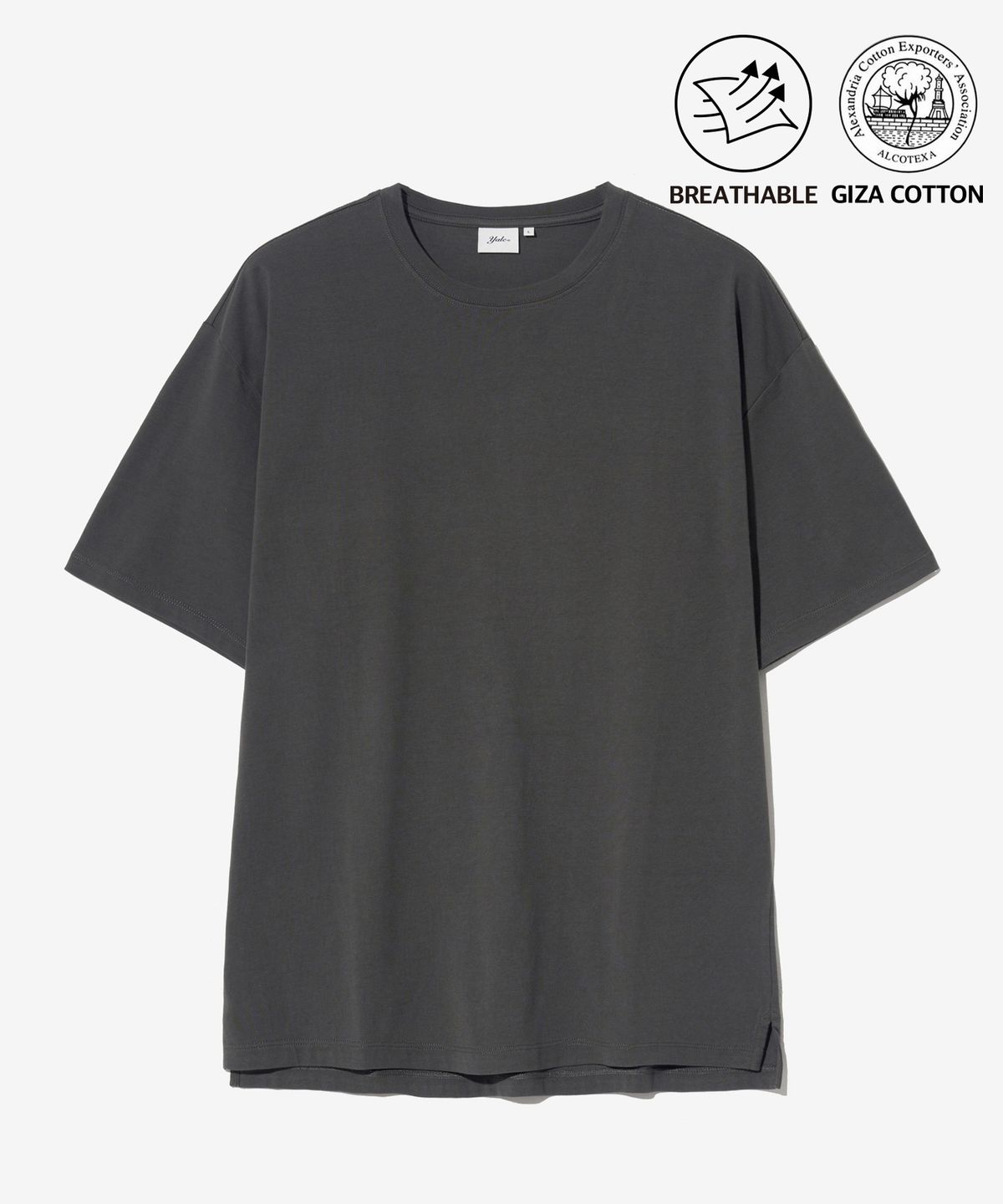 예일(YALE) [PREMIUM COTTON] 기자 코튼 반팔티셔츠 차콜