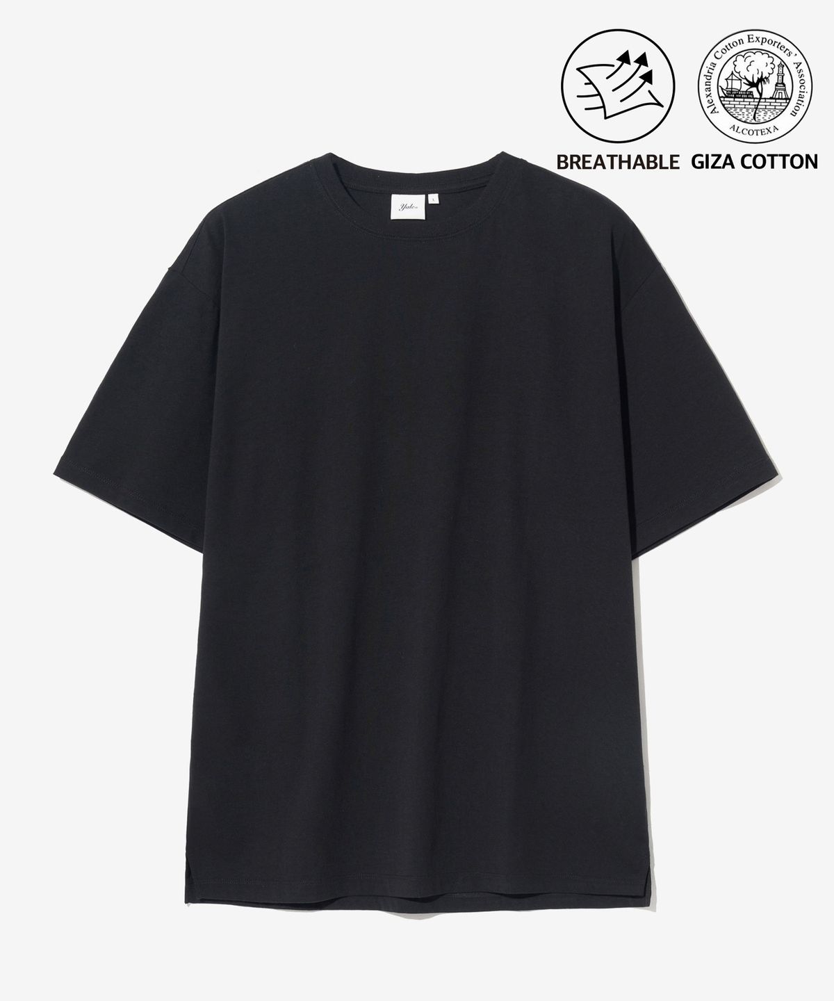예일(YALE) [PREMIUM COTTON] 기자 코튼 반팔티셔츠 블랙
