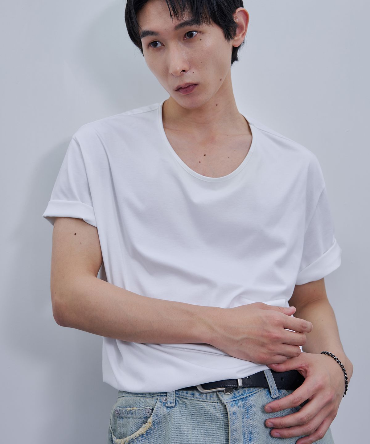 드로우핏(DRAW FIT) 실켓 코튼 U넥 티셔츠 [WHITE]