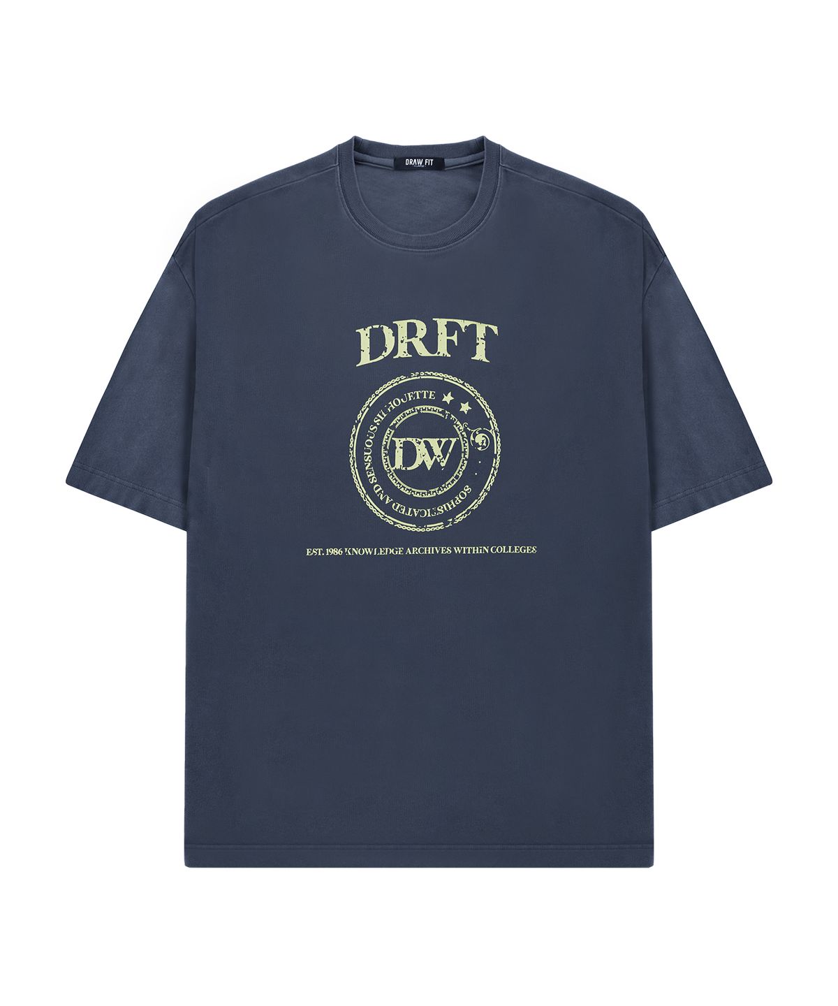 드로우핏(DRAW FIT) 피그먼트 컬리지 로고 티셔츠 [NAVY]