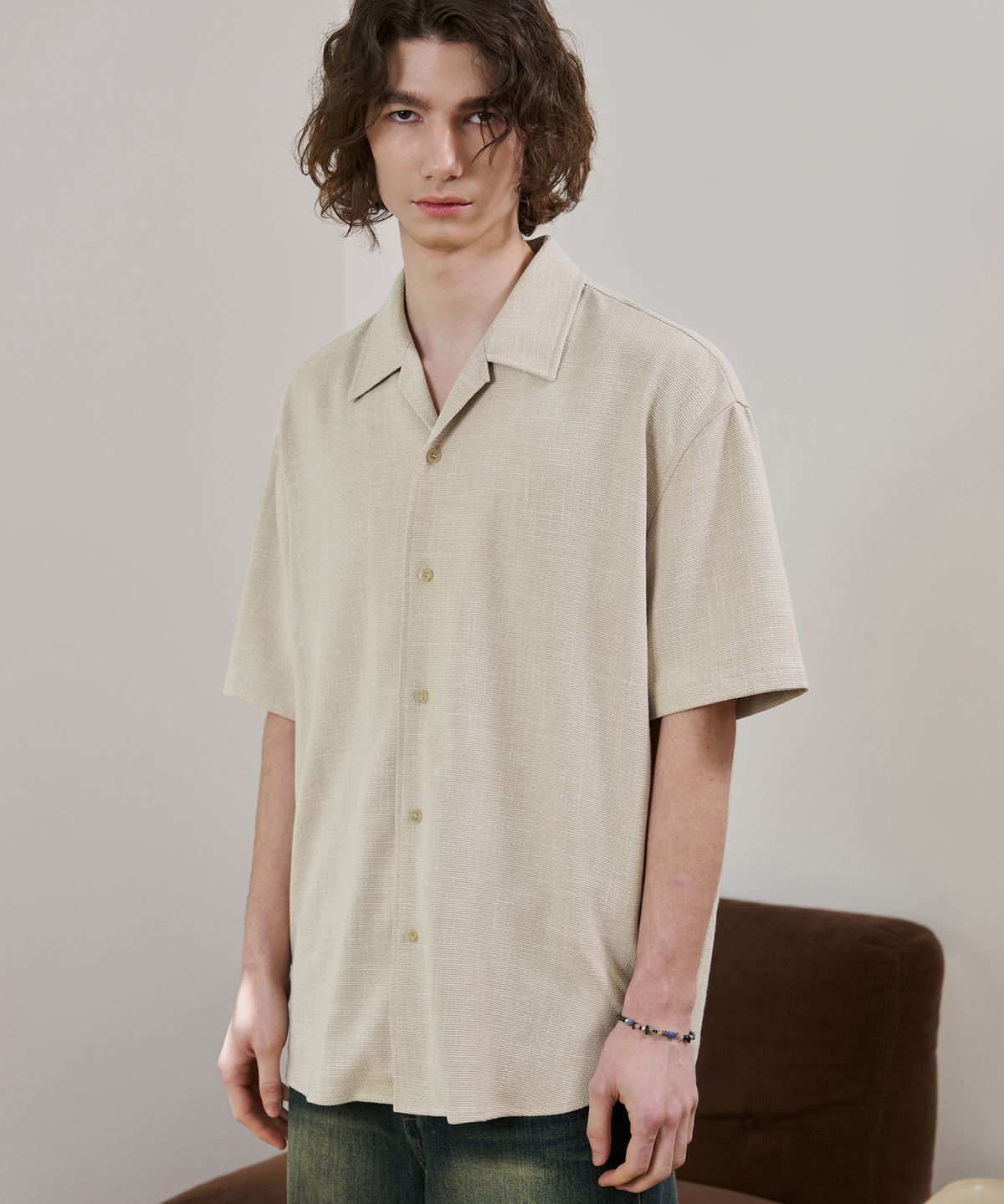 드로우핏(DRAW FIT) 드웰 오픈카라 와플 셔츠 [BEIGE]
