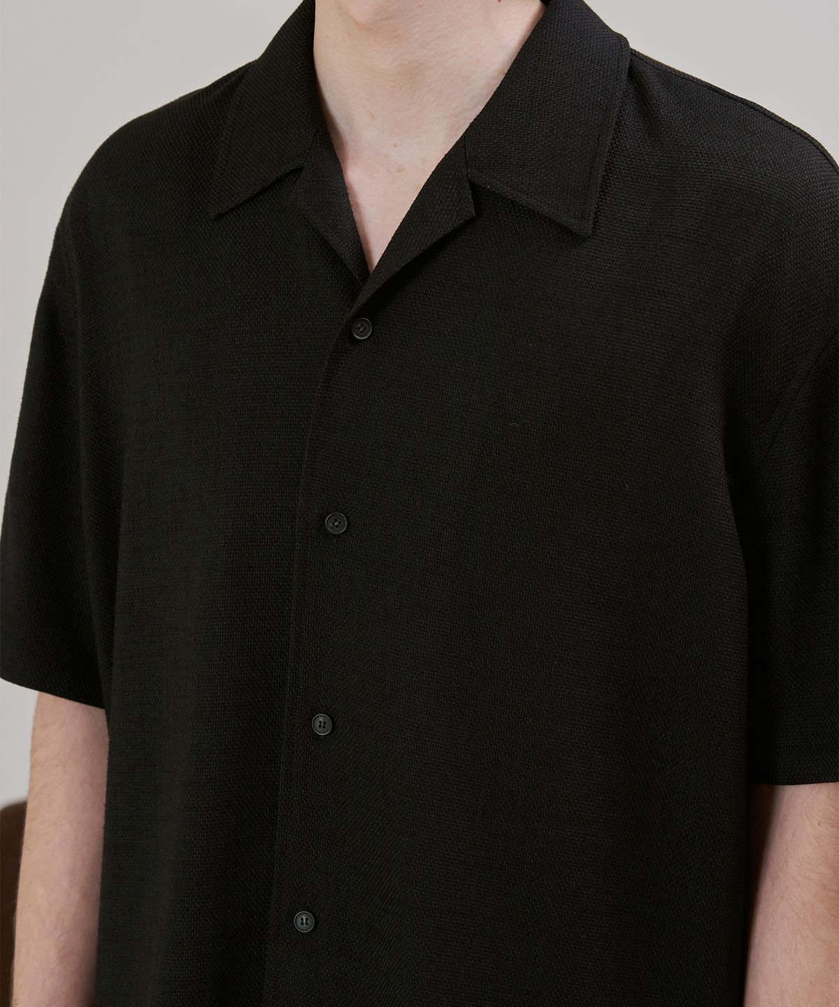 드로우핏(DRAW FIT) 드웰 오픈카라 와플 셔츠 [BLACK]