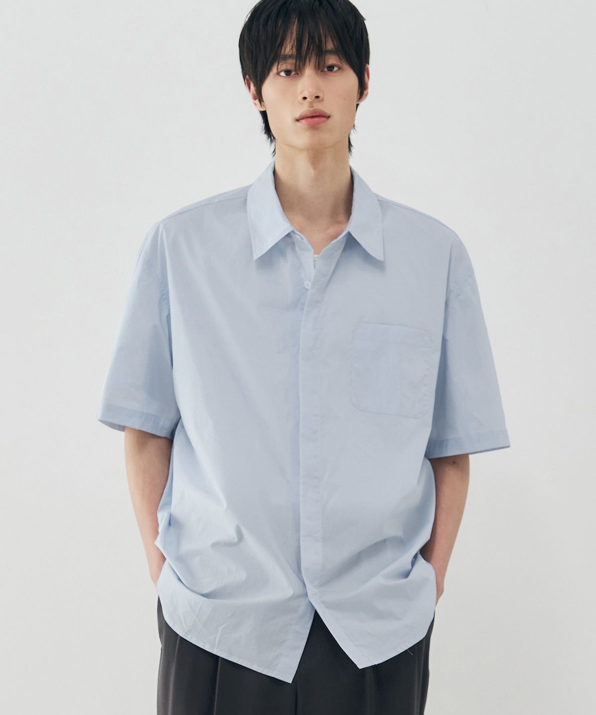 드로우핏(DRAW FIT) 페이퍼 코튼 오버핏 하프 셔츠 [SAGE BLUE]