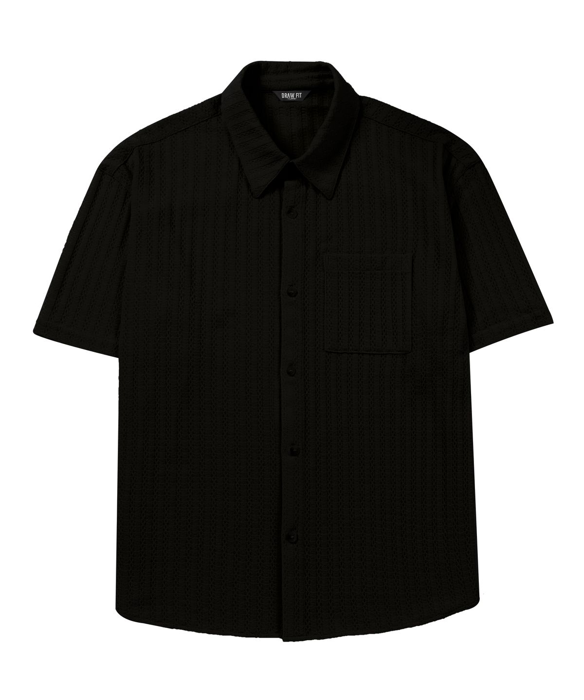드로우핏(DRAW FIT) 크로셰 하프 니트 셔츠 [BLACK]