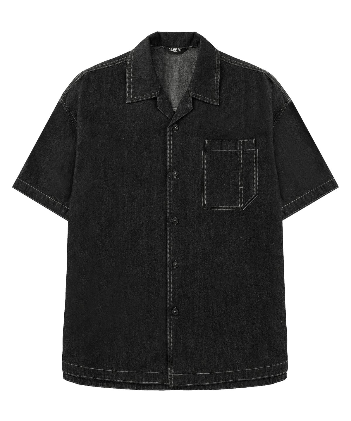 드로우핏(DRAW FIT) 언로더 오픈카라 린넨 데님 셔츠 [BLACK]