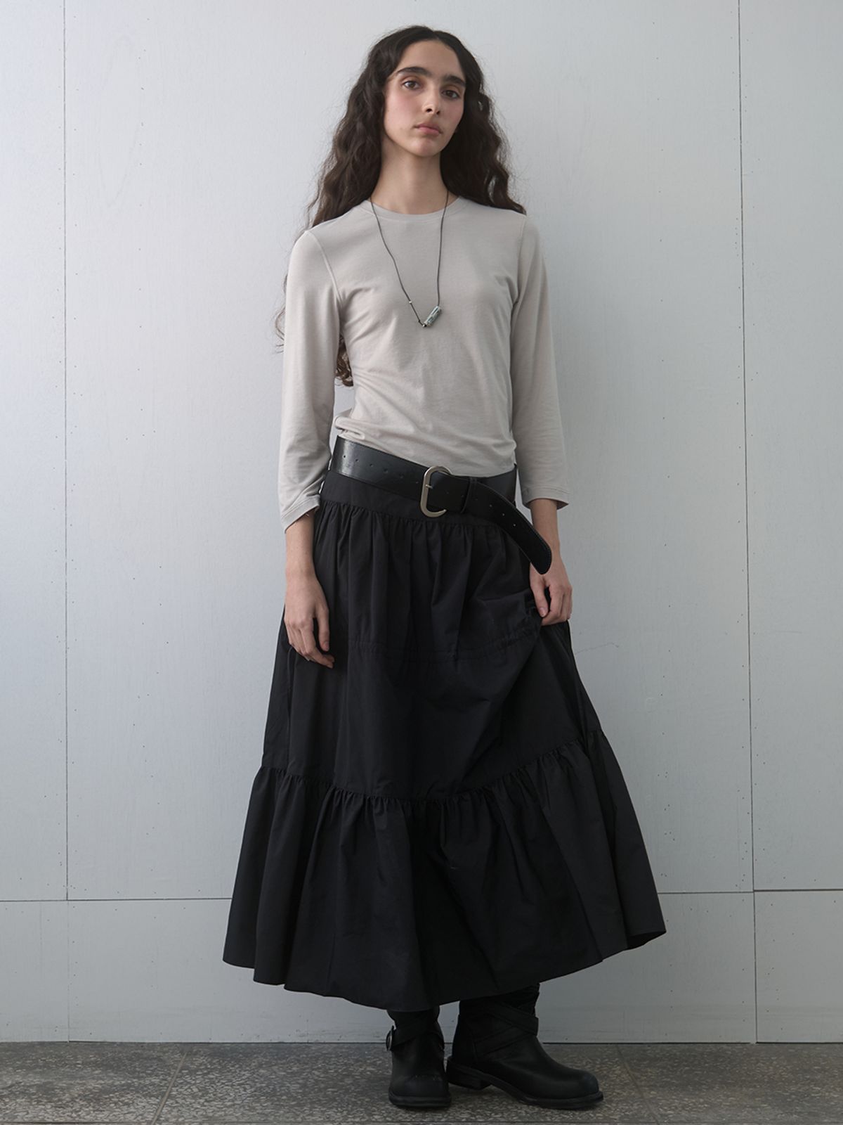 기준(KIJUN) Shirring Full Skirt Black
