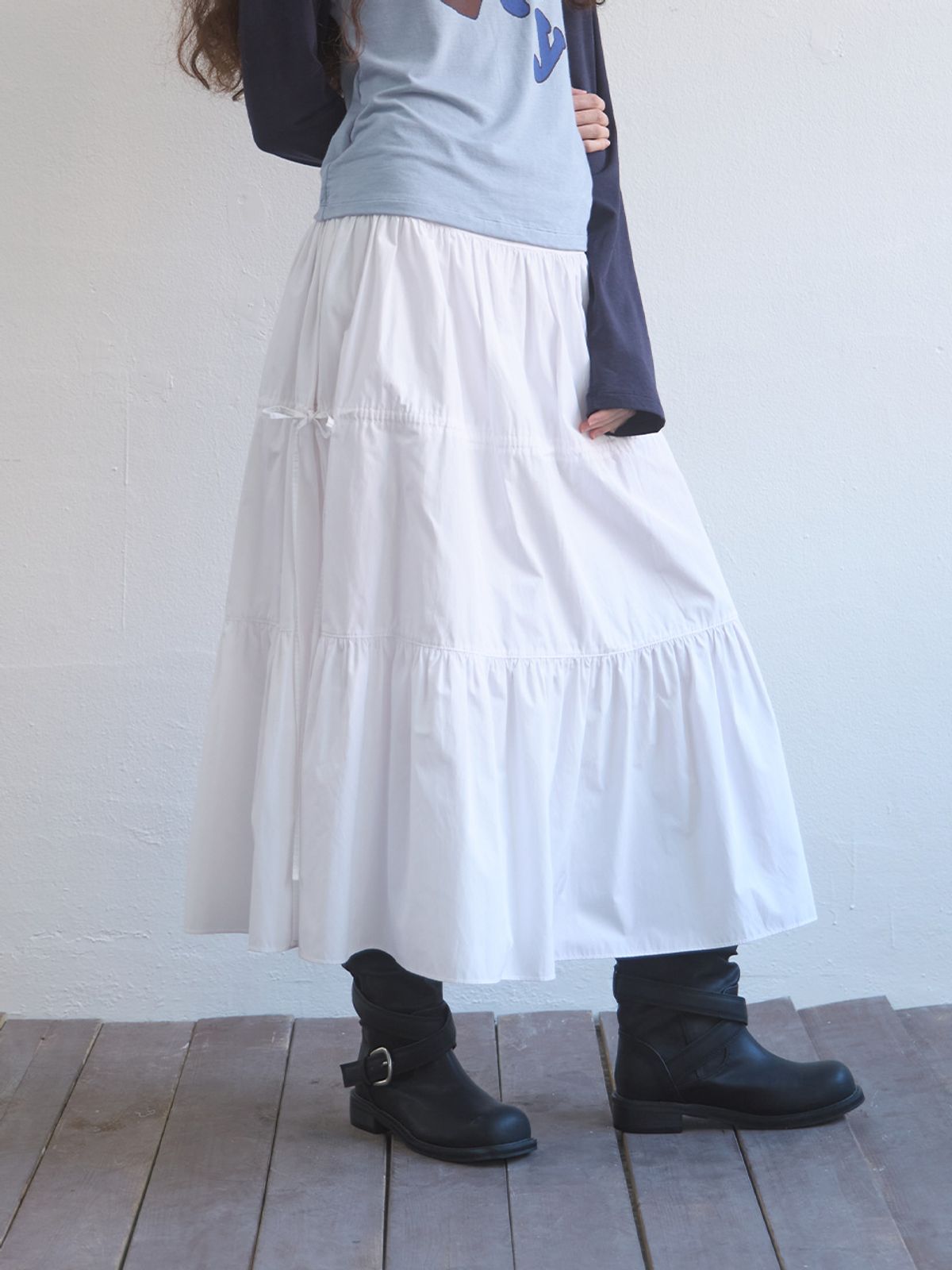 기준(KIJUN) Shirring Full Skirt White