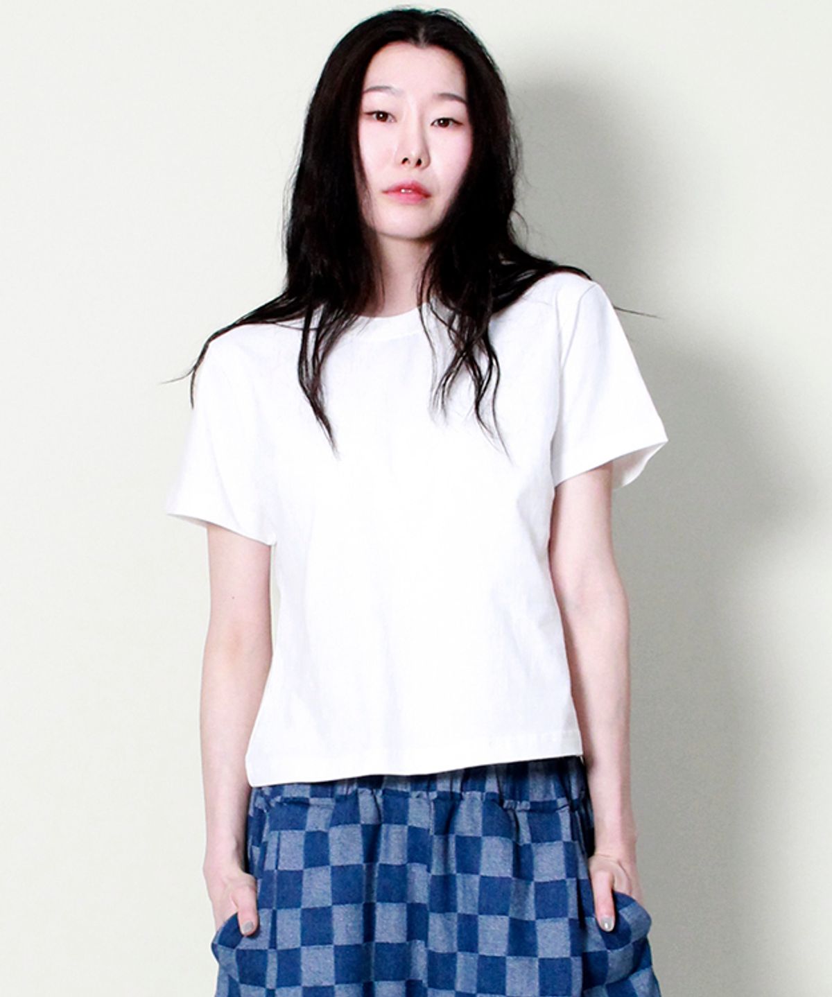 드마크(DEMARC) 무지 세미 크롭 반팔 티셔츠 아이보리