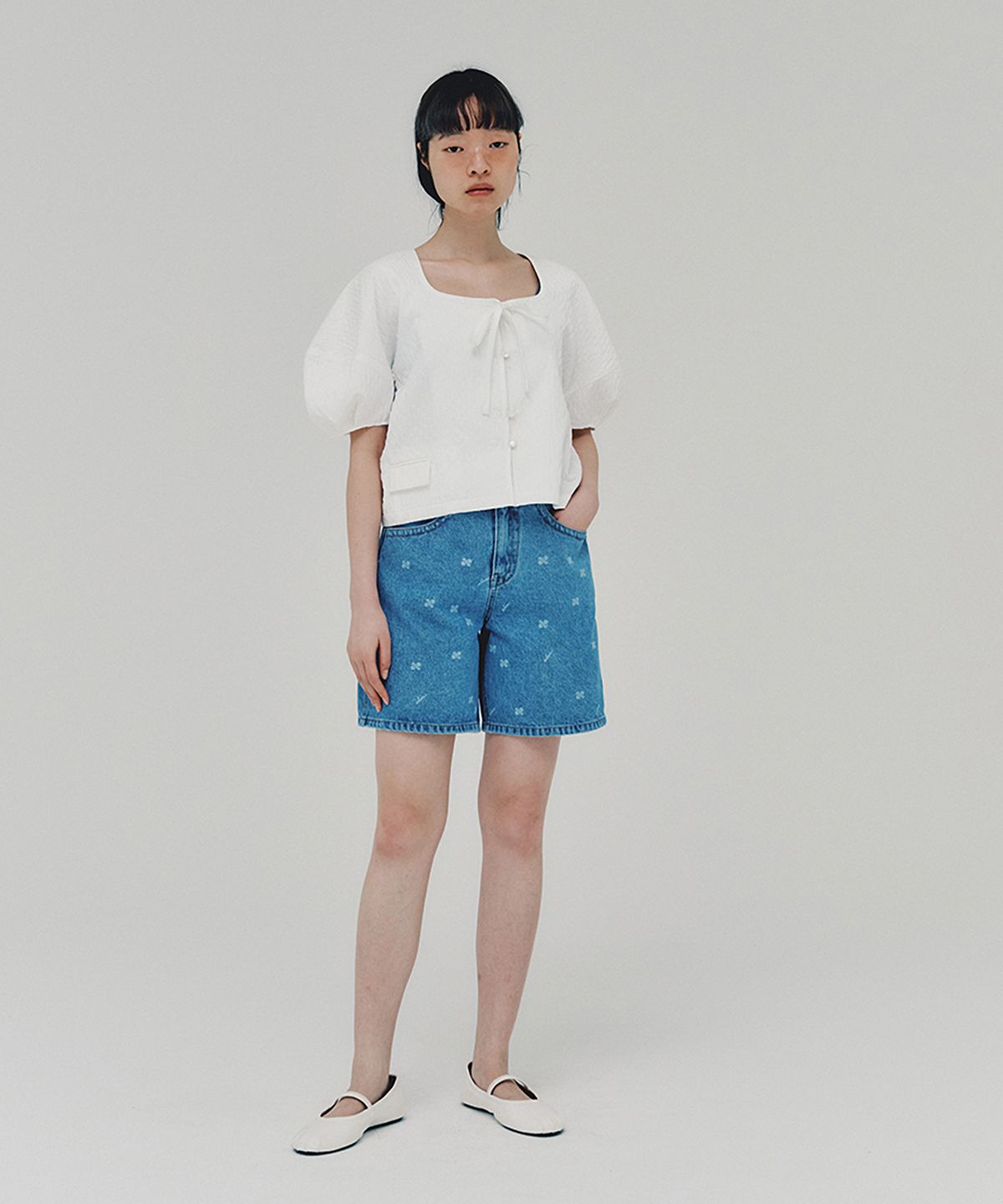 아위(AHWE) Laser Printed Denim Shorts_BLUE