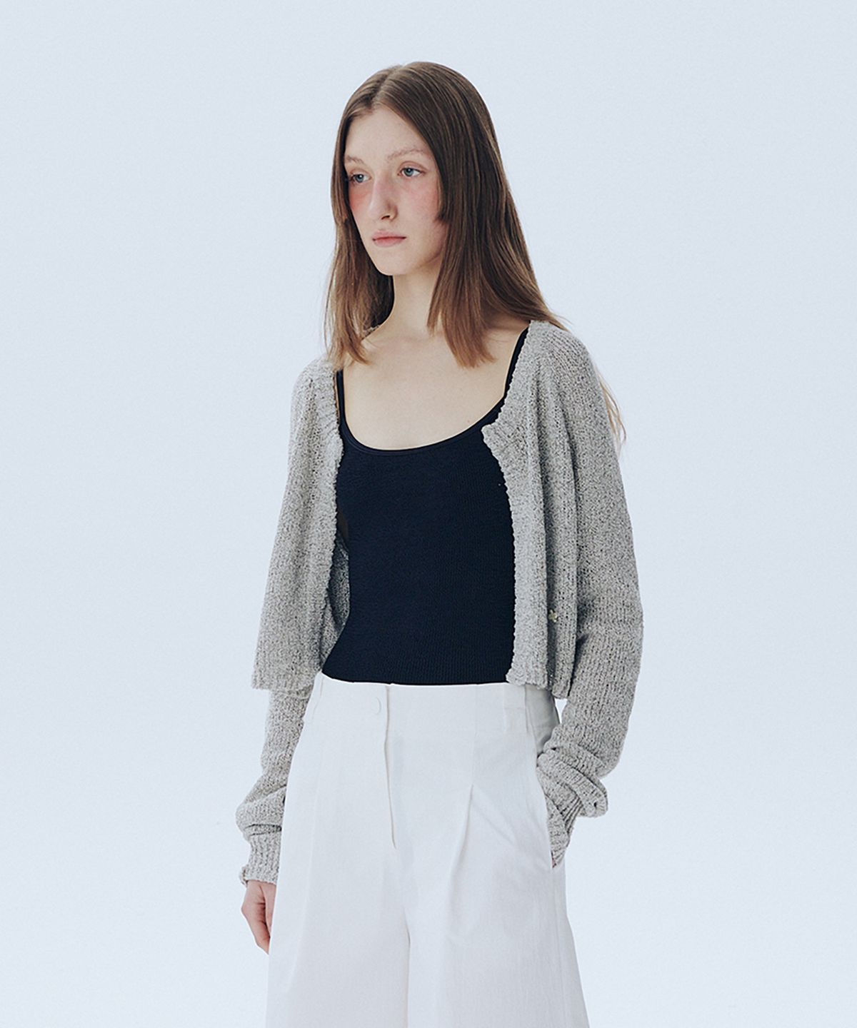 아위(AHWE) Boucle Cardigan_LIGHT GREY