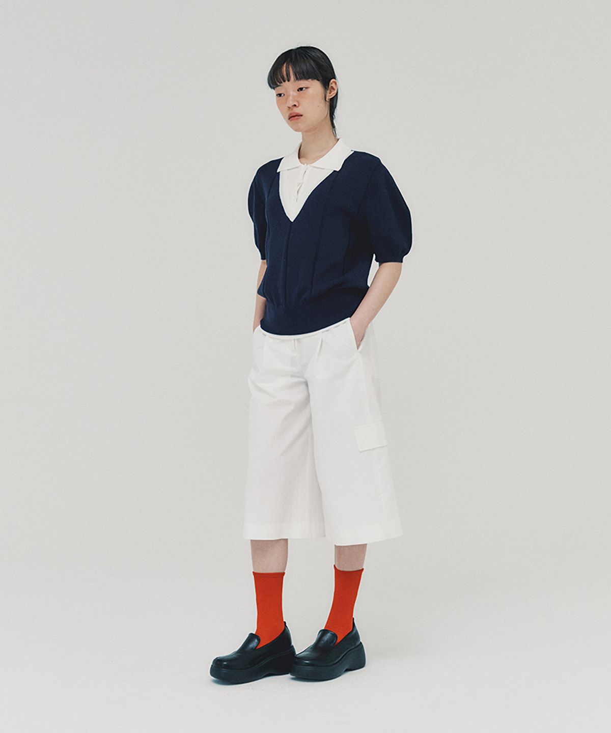 아위(AHWE) Layered Polo Sweater_NAVY