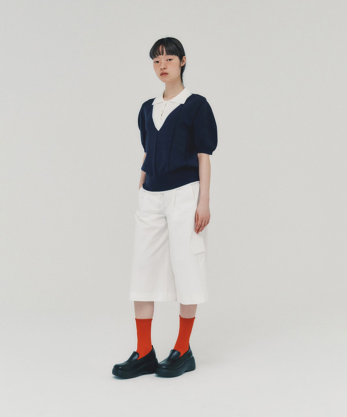 아위(AHWE) Layered Polo Sweater_NAVY