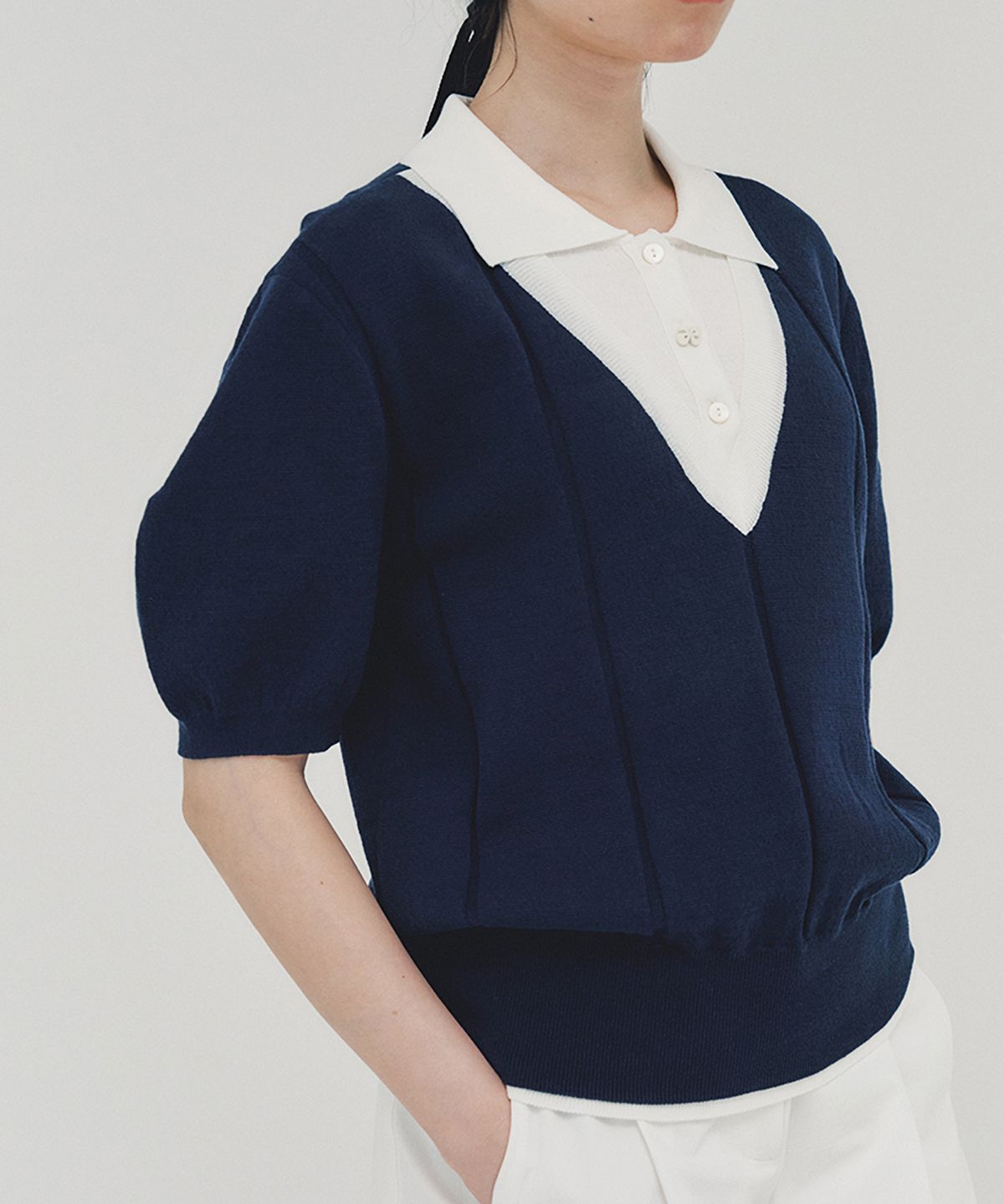 아위(AHWE) Layered Polo Sweater_NAVY