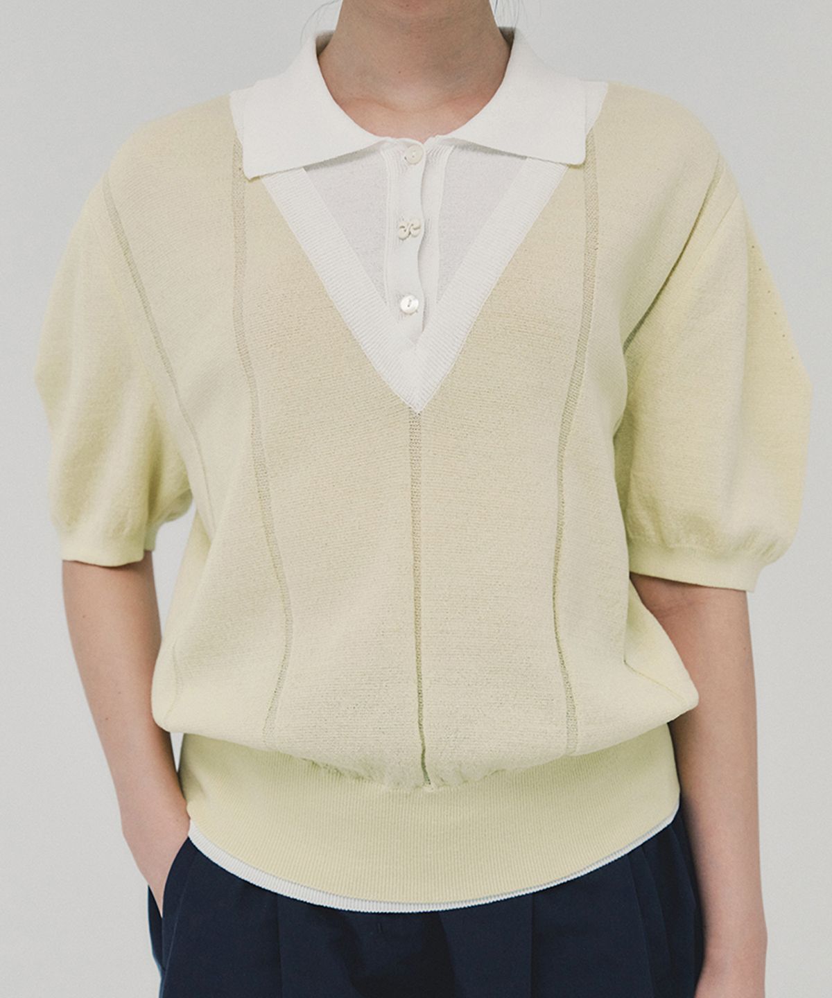 아위(AHWE) Layered Polo Sweater_LIGHT YELLOW