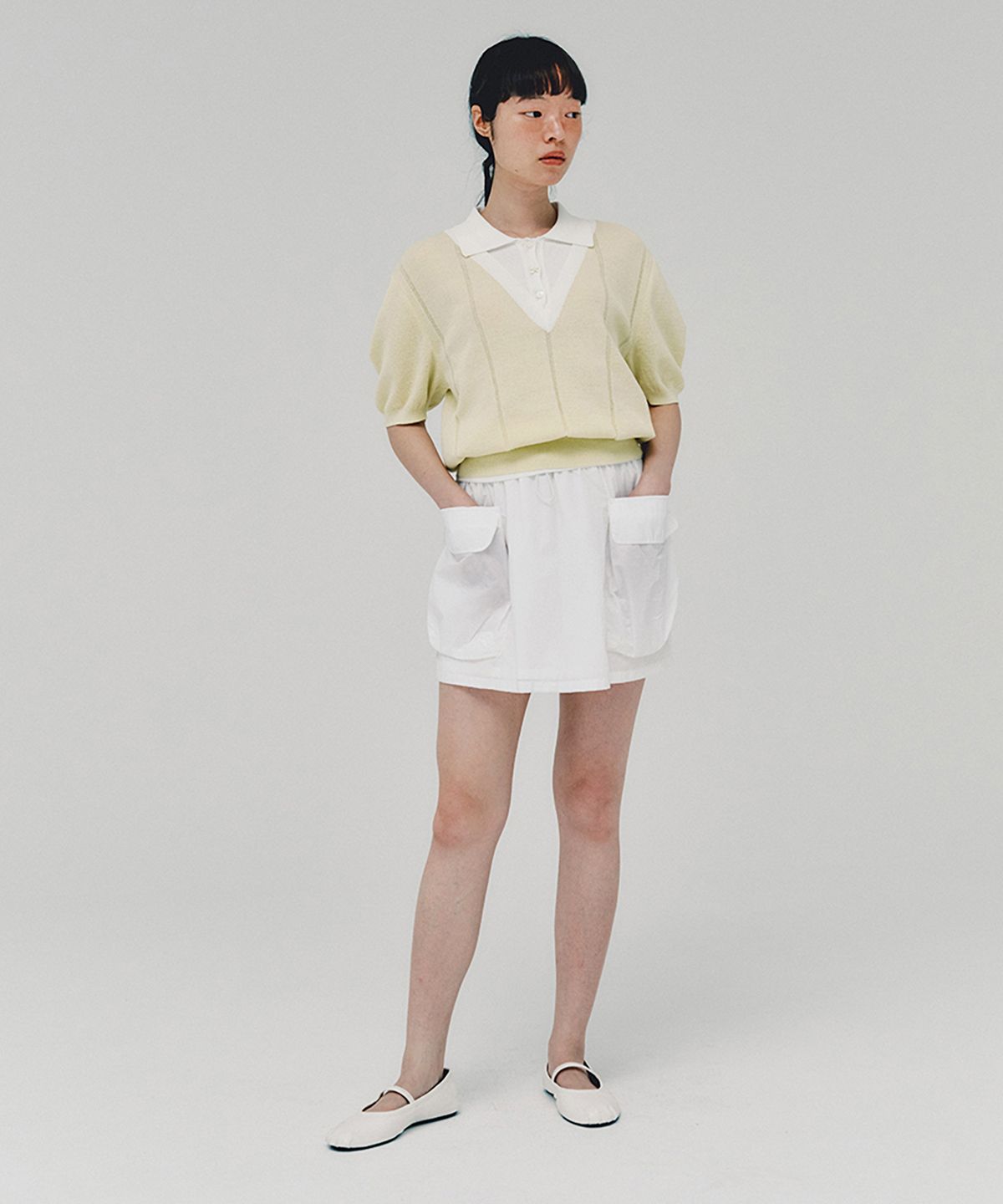 아위(AHWE) Layered Polo Sweater_LIGHT YELLOW