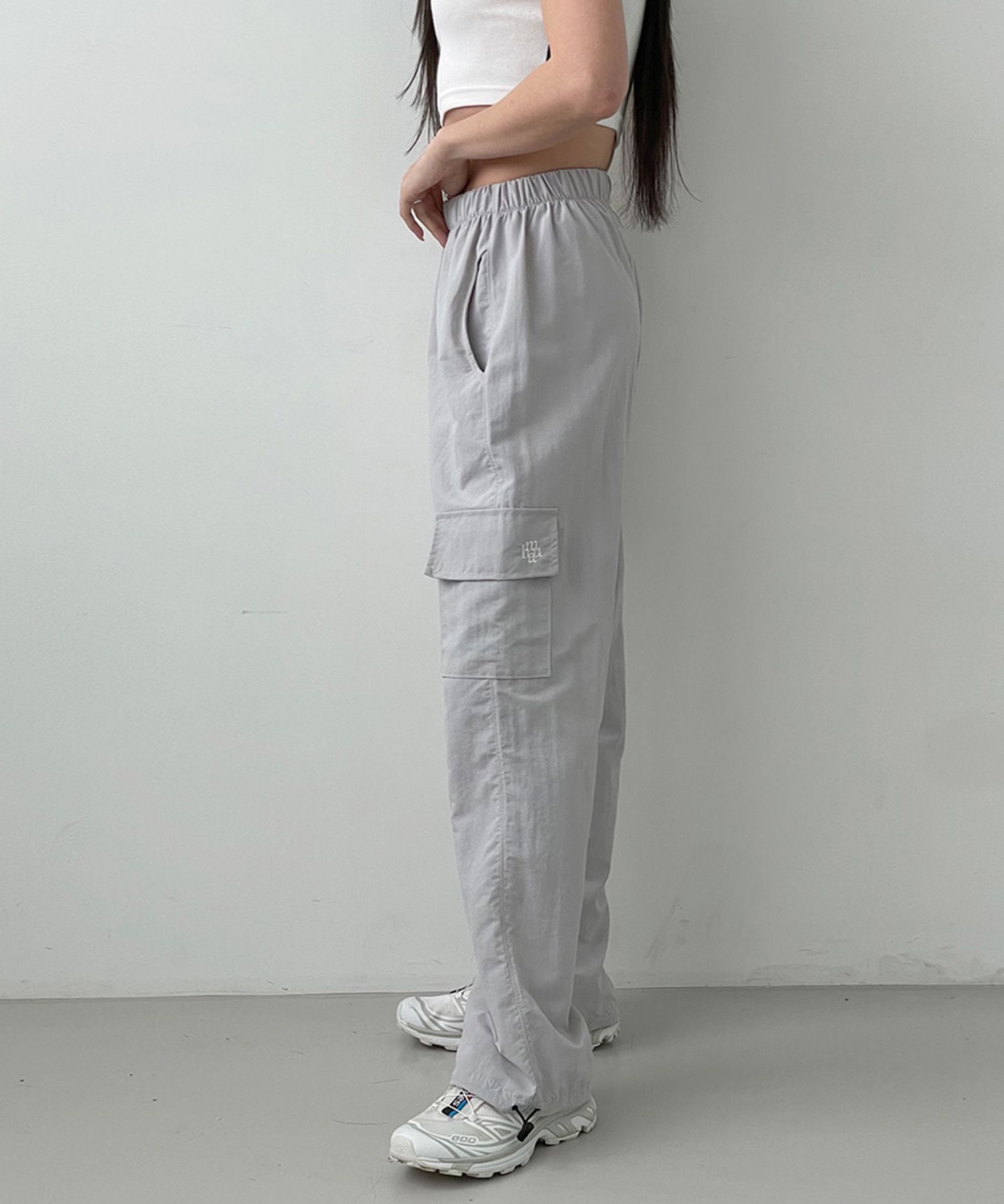 ●muahmuah● One pocket cargo wide banding pants light gray MUSINSA公式 | MUAHMUAH One pocket cargo wide banding pants
