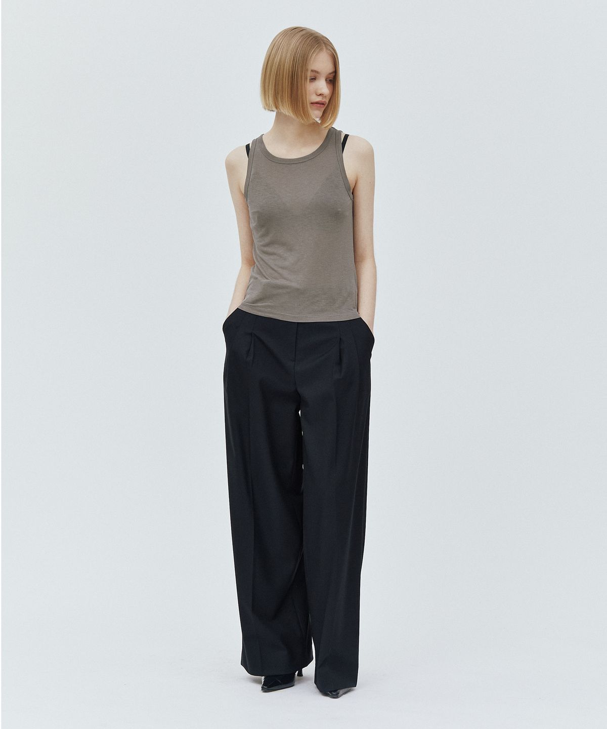 웨어리즈(WEARIS) 시스루 슬리브리스_그레이