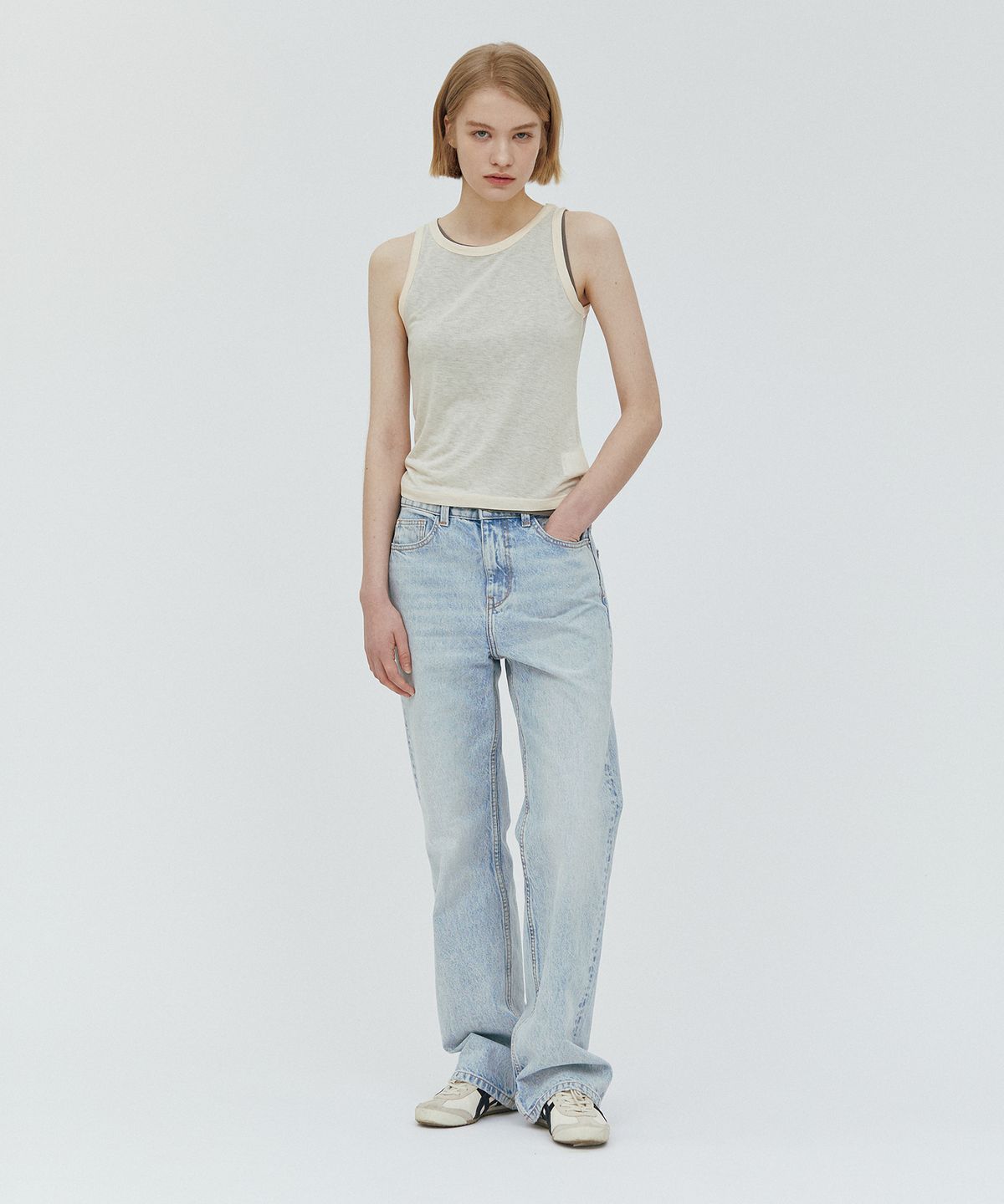 웨어리즈(WEARIS) 시스루 슬리브리스_크림