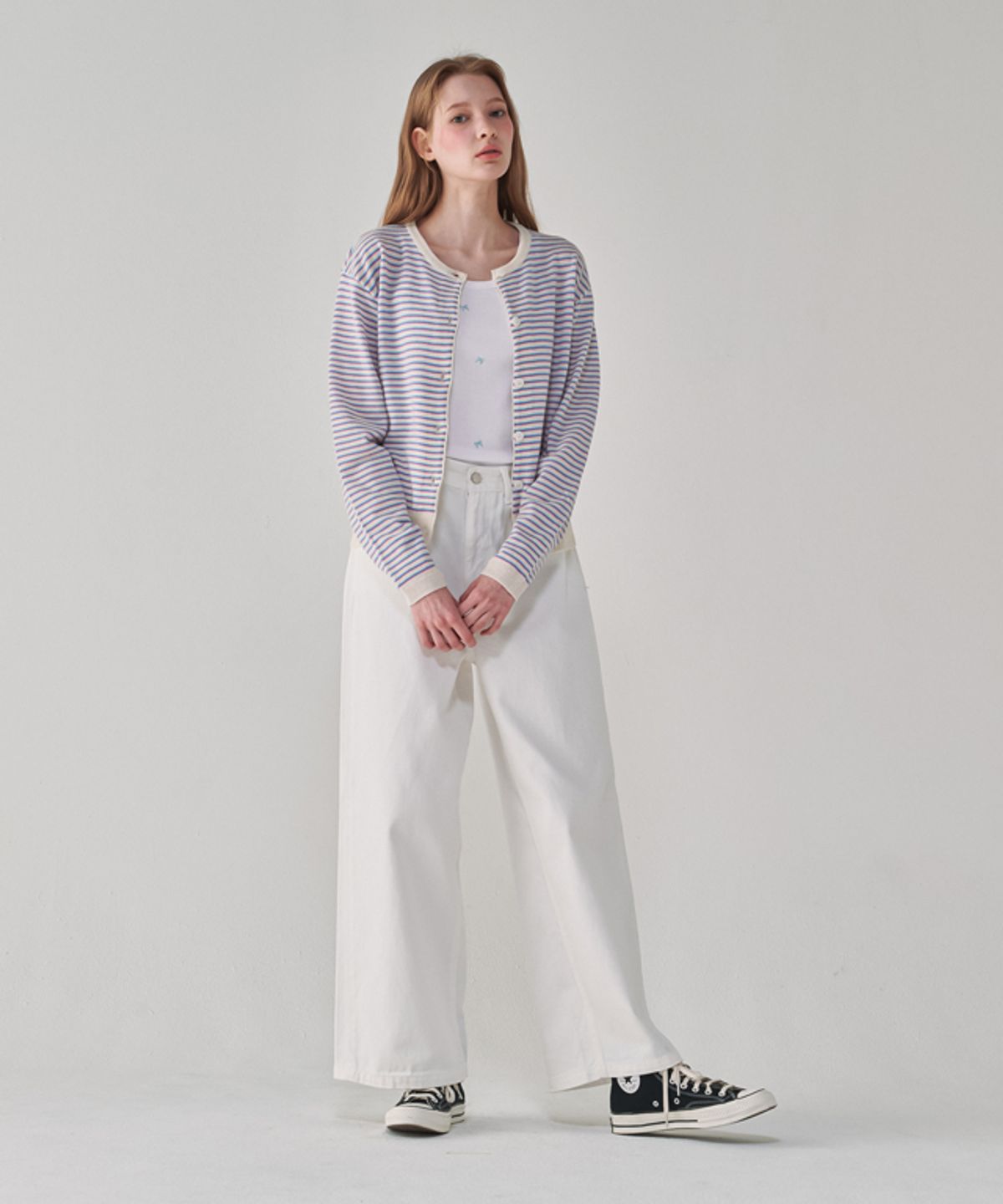론론(RONRON) MULTI STRIPE KNIT CARDIGAN BLUE PINK