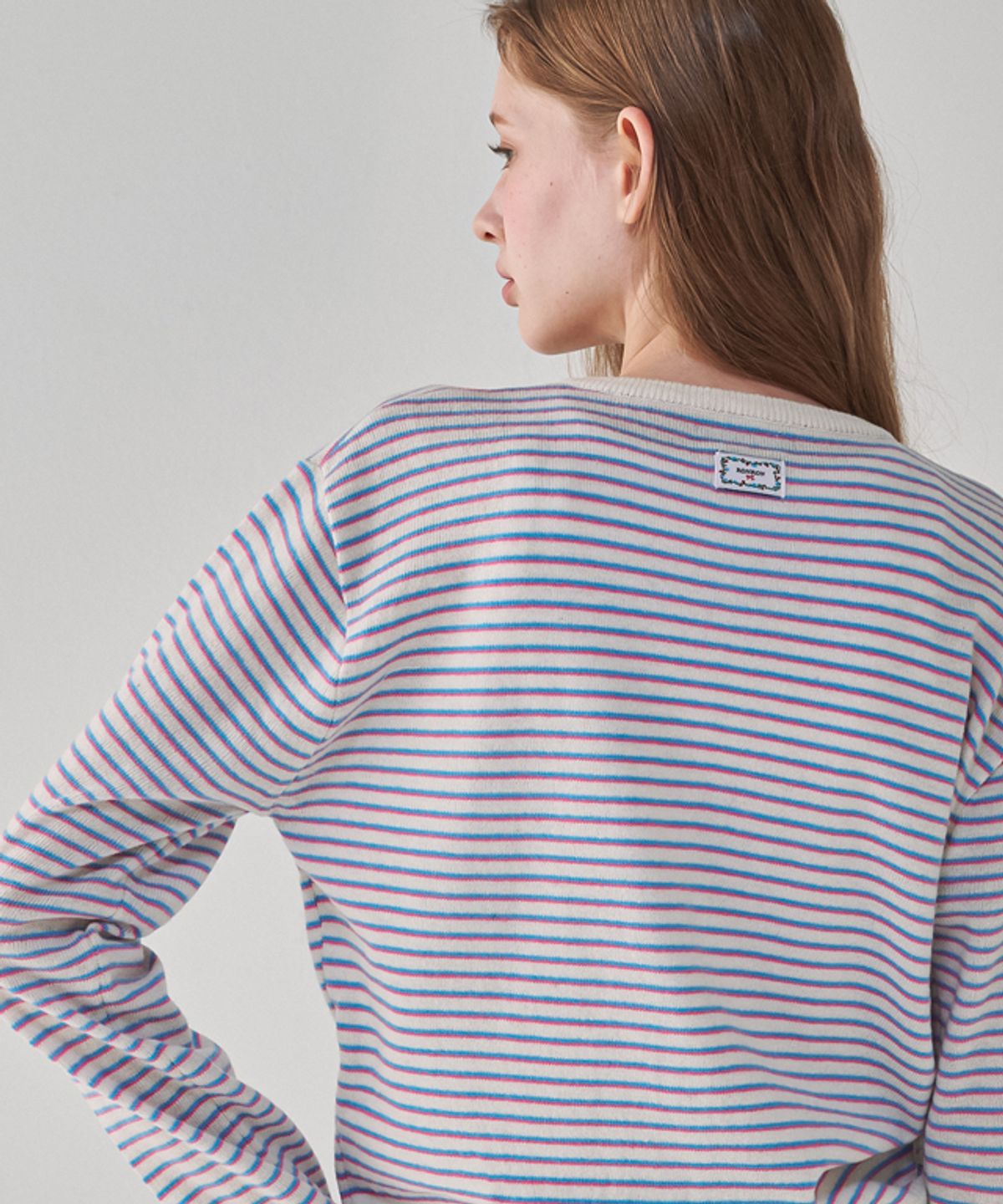 론론(RONRON) MULTI STRIPE KNIT CARDIGAN BLUE PINK