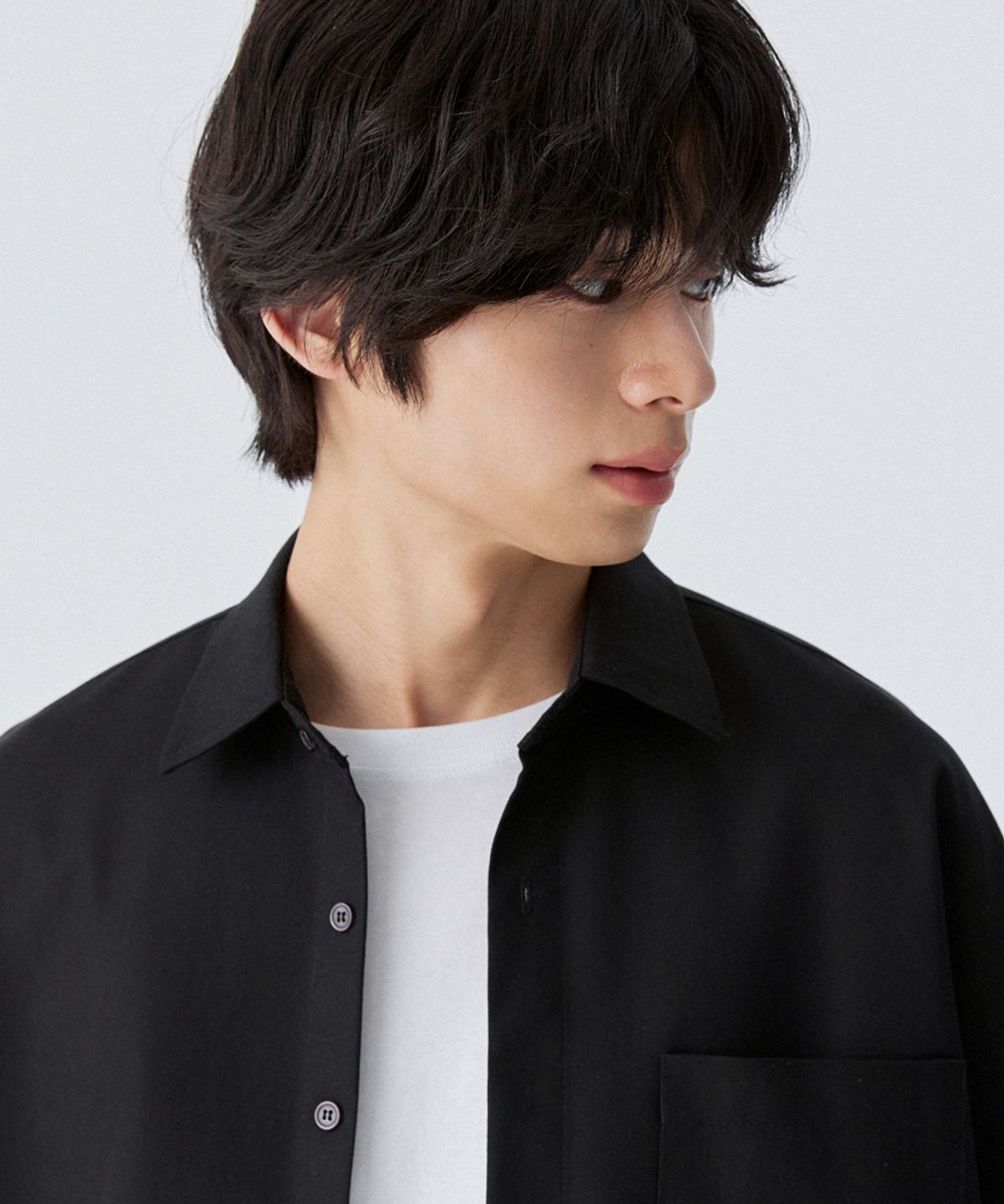스탠즈(STENDS) [M~4XL] 올데이 린넨 오버핏 반팔 셔츠_블랙