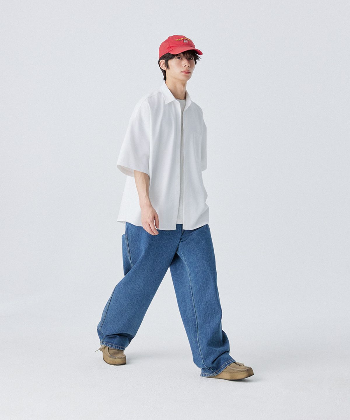 스탠즈(STENDS) [M~4XL] 올데이 린넨 오버핏 반팔 셔츠_화이트