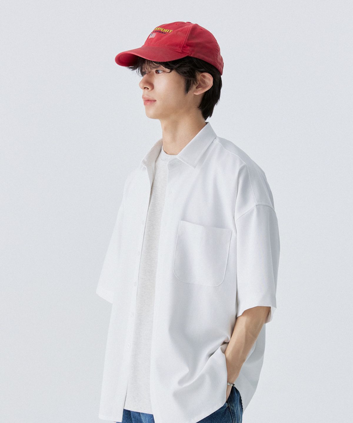스탠즈(STENDS) [M~4XL] 올데이 린넨 오버핏 반팔 셔츠_화이트