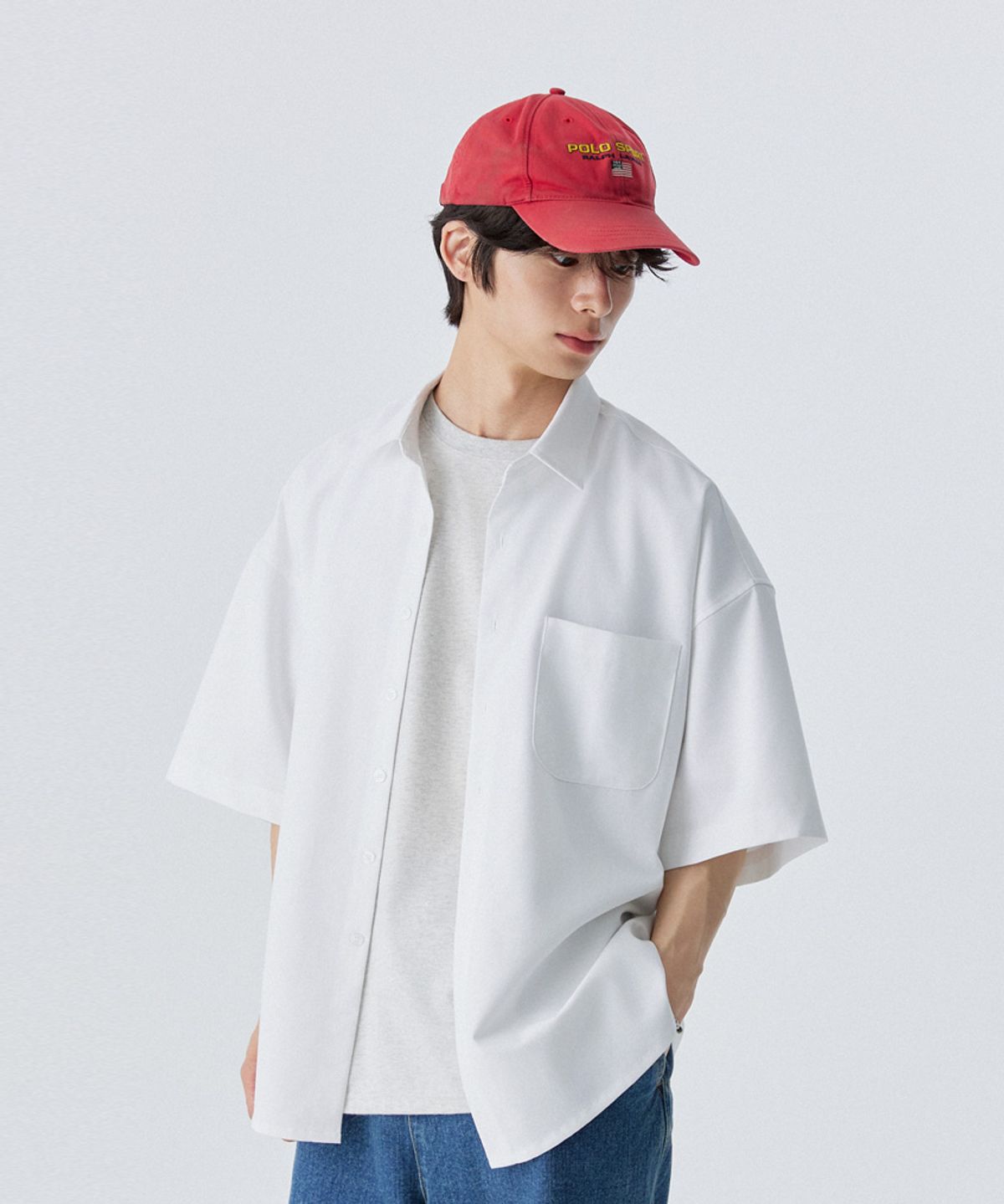 스탠즈(STENDS) [M~4XL] 올데이 린넨 오버핏 반팔 셔츠_화이트