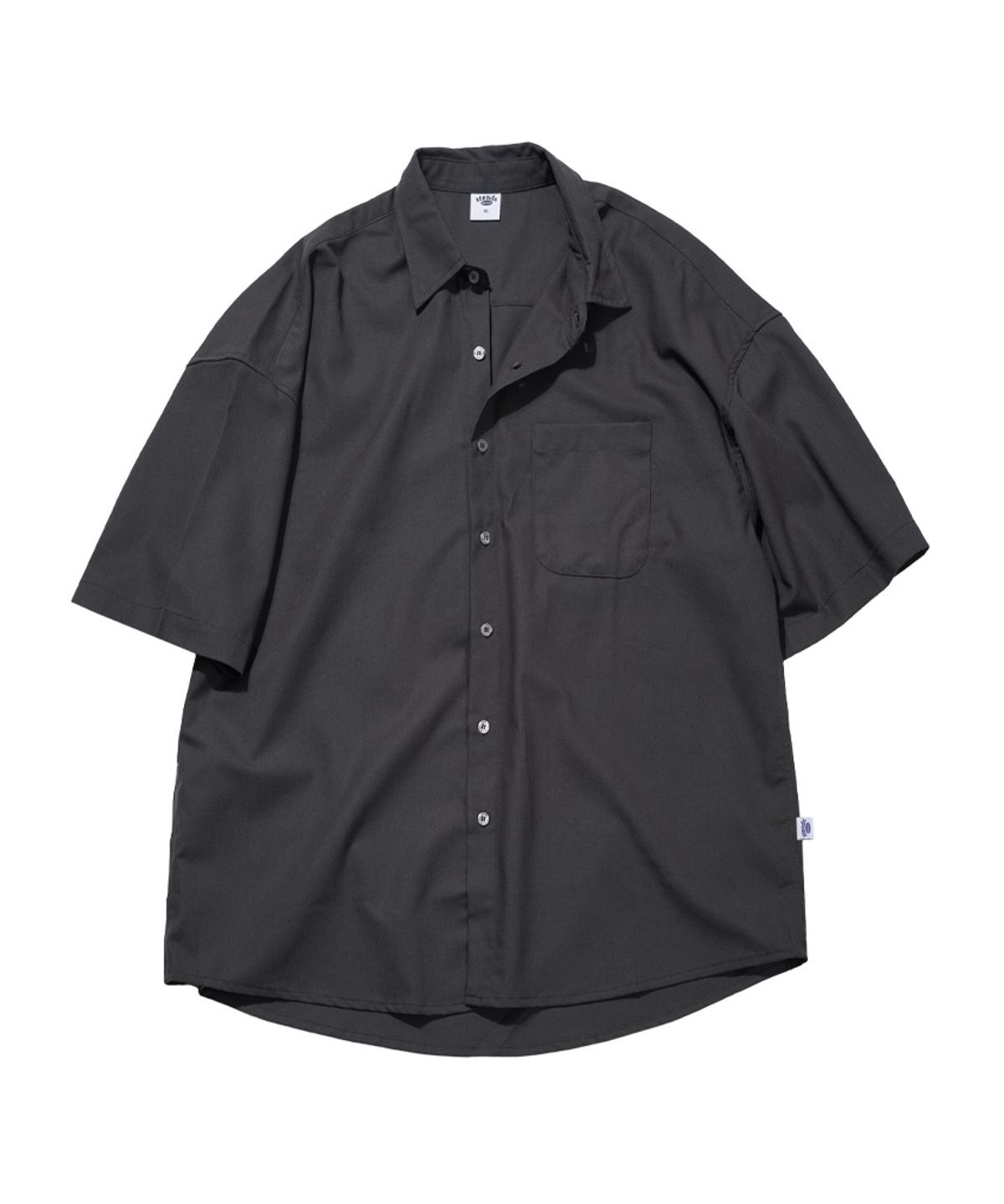 스탠즈(STENDS) [M~4XL] 올데이 린넨 오버핏 반팔 셔츠_차콜