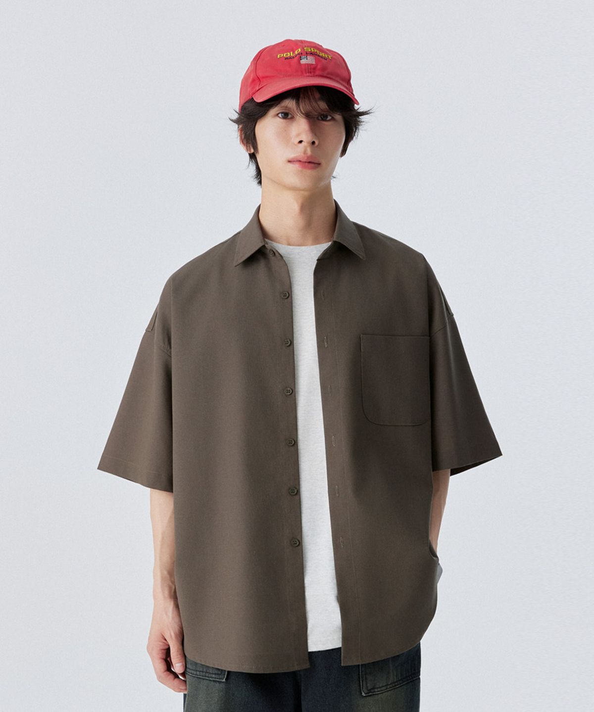 스탠즈(STENDS) [M~4XL] 올데이 린넨 오버핏 반팔 셔츠_카키