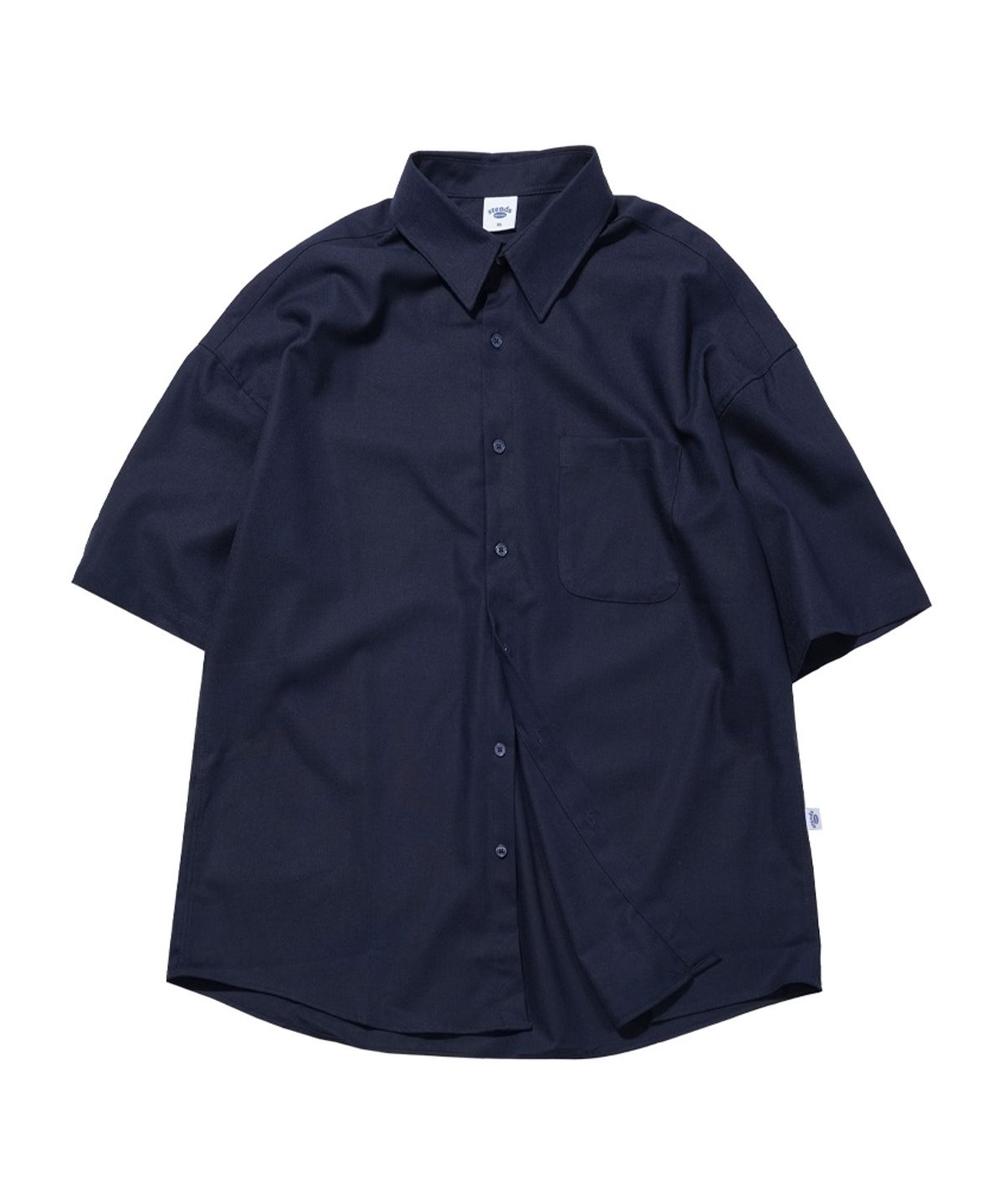 스탠즈(STENDS) [M~4XL] 올데이 린넨 오버핏 반팔 셔츠_네이비