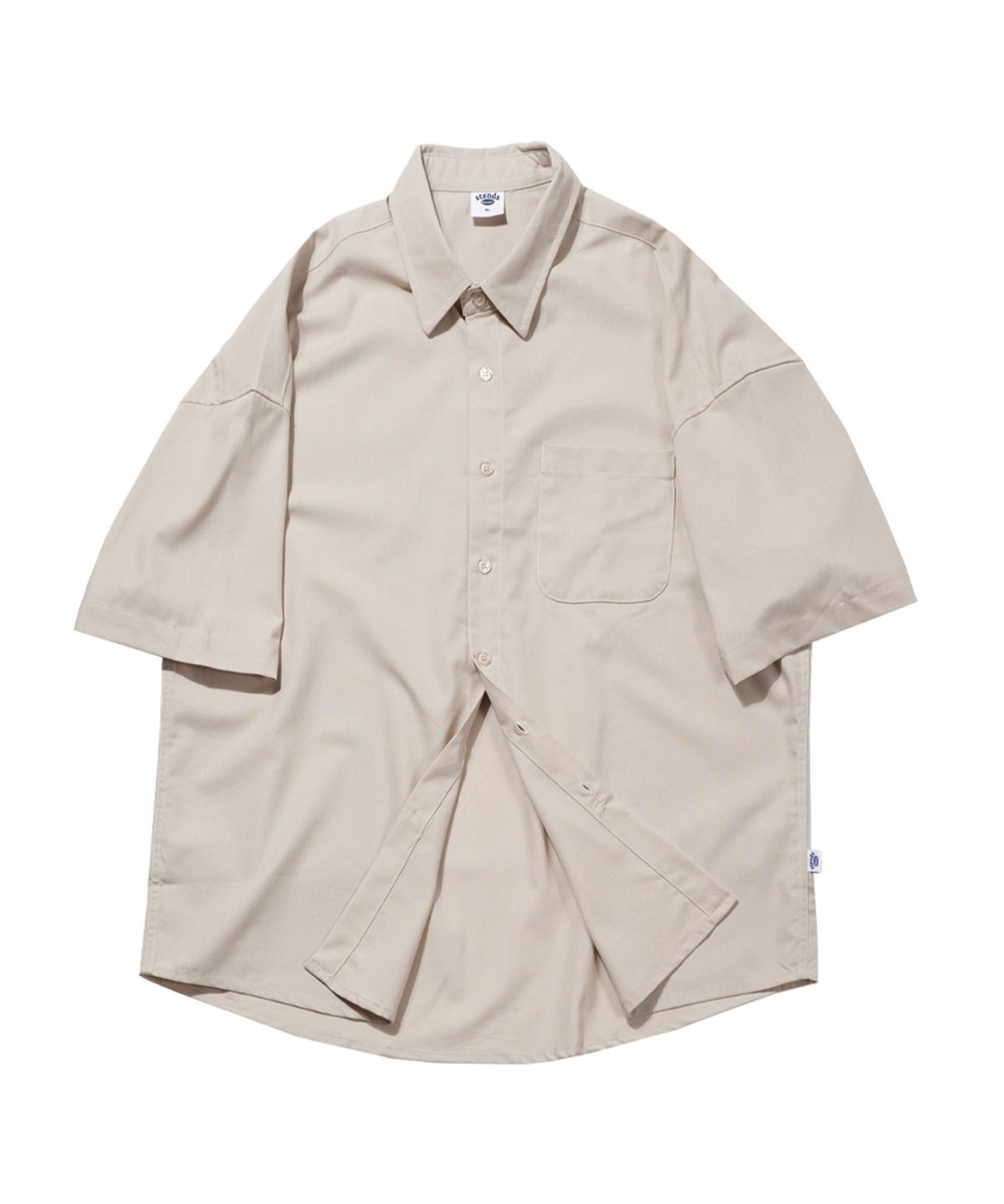 스탠즈(STENDS) [M~4XL] 올데이 린넨 오버핏 반팔 셔츠_베이지