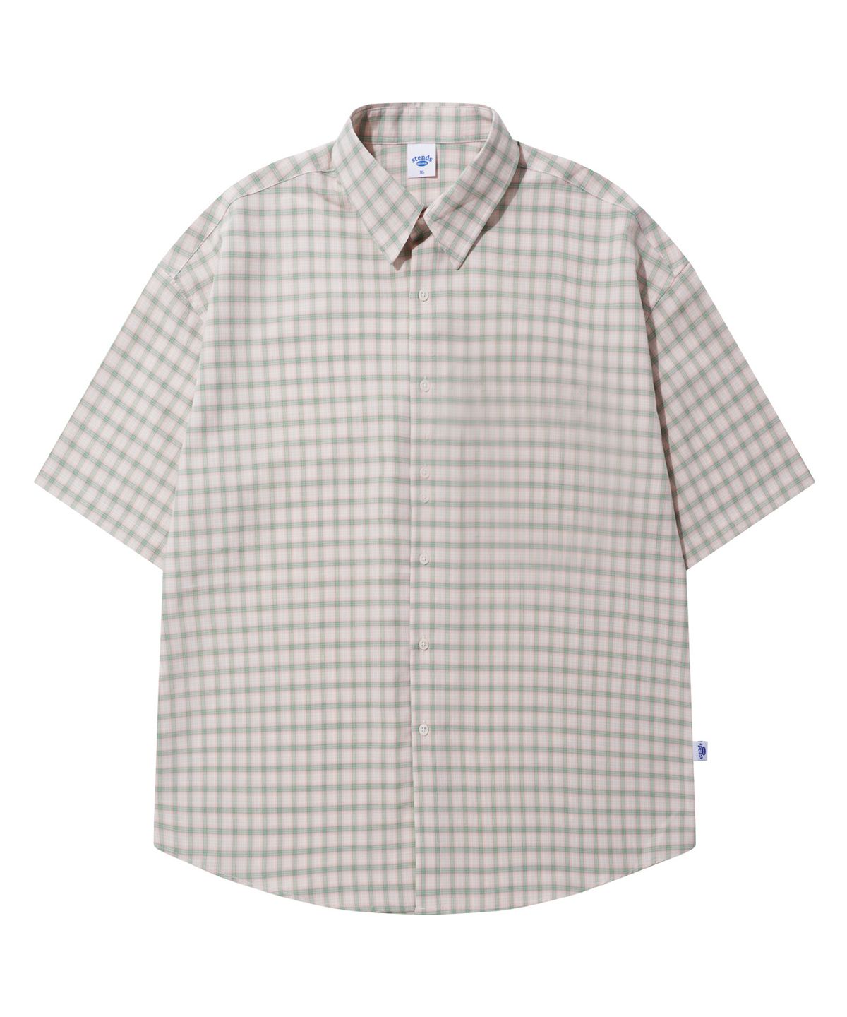 스탠즈(STENDS) [M~4XL] 올데이 체크 오버핏 반팔 셔츠_ST02 핑크