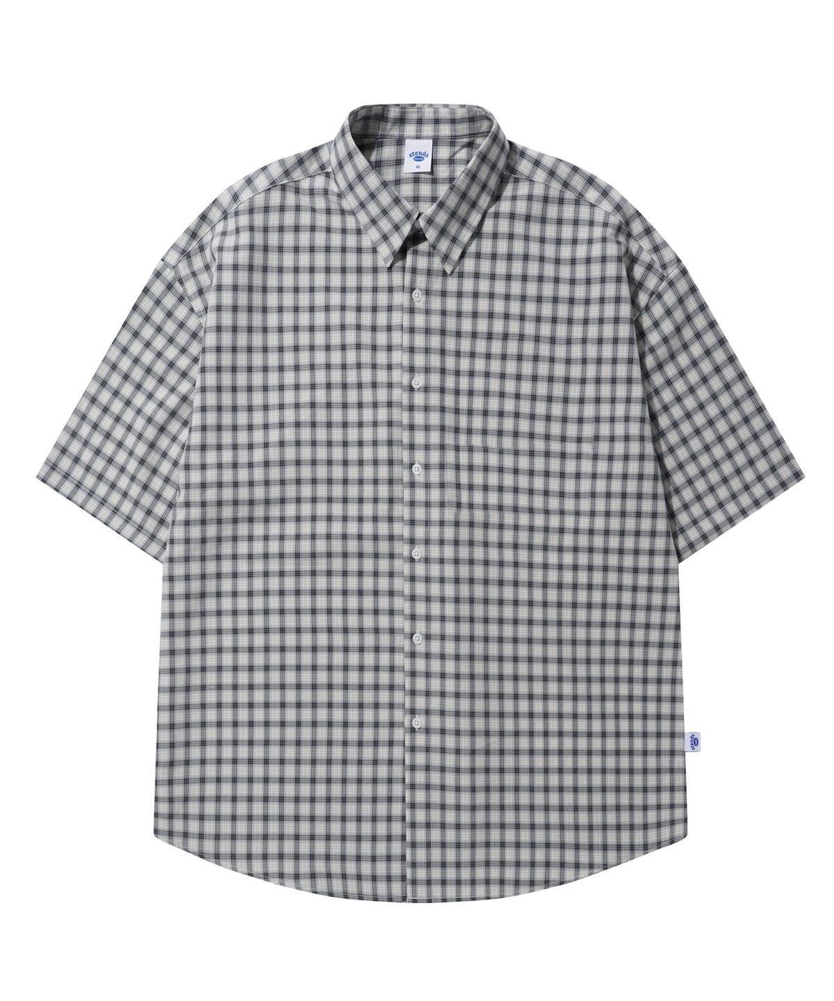 스탠즈(STENDS) [M~4XL] 올데이 체크 오버핏 반팔 셔츠_ST03 블랙