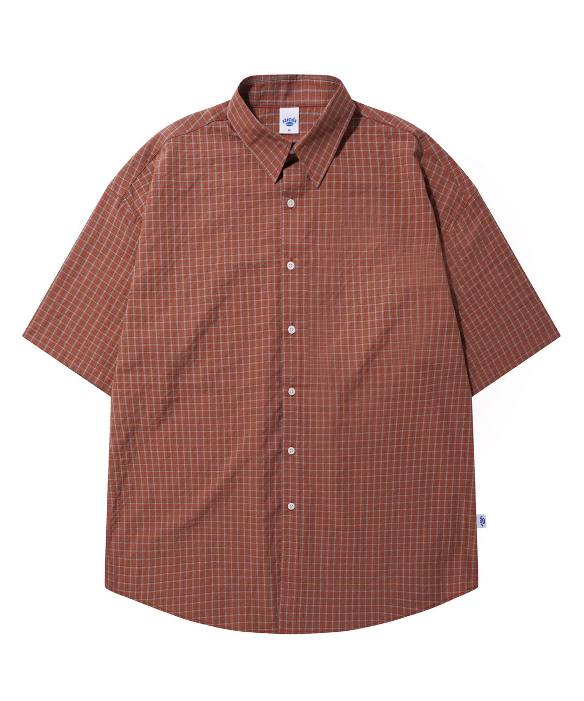 스탠즈(STENDS) [M~4XL] 올데이 체크 오버핏 반팔 셔츠_ST05 브릭
