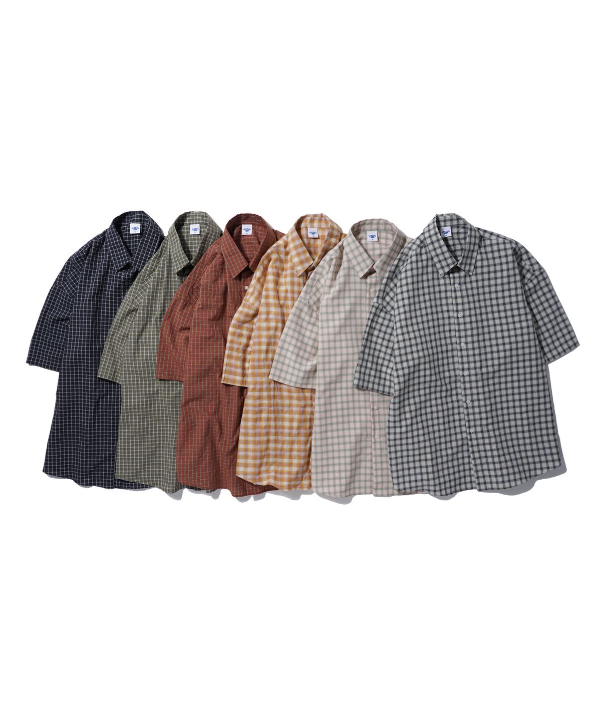 스탠즈(STENDS) [M~4XL] 올데이 체크 오버핏 반팔 셔츠_ST05 브릭