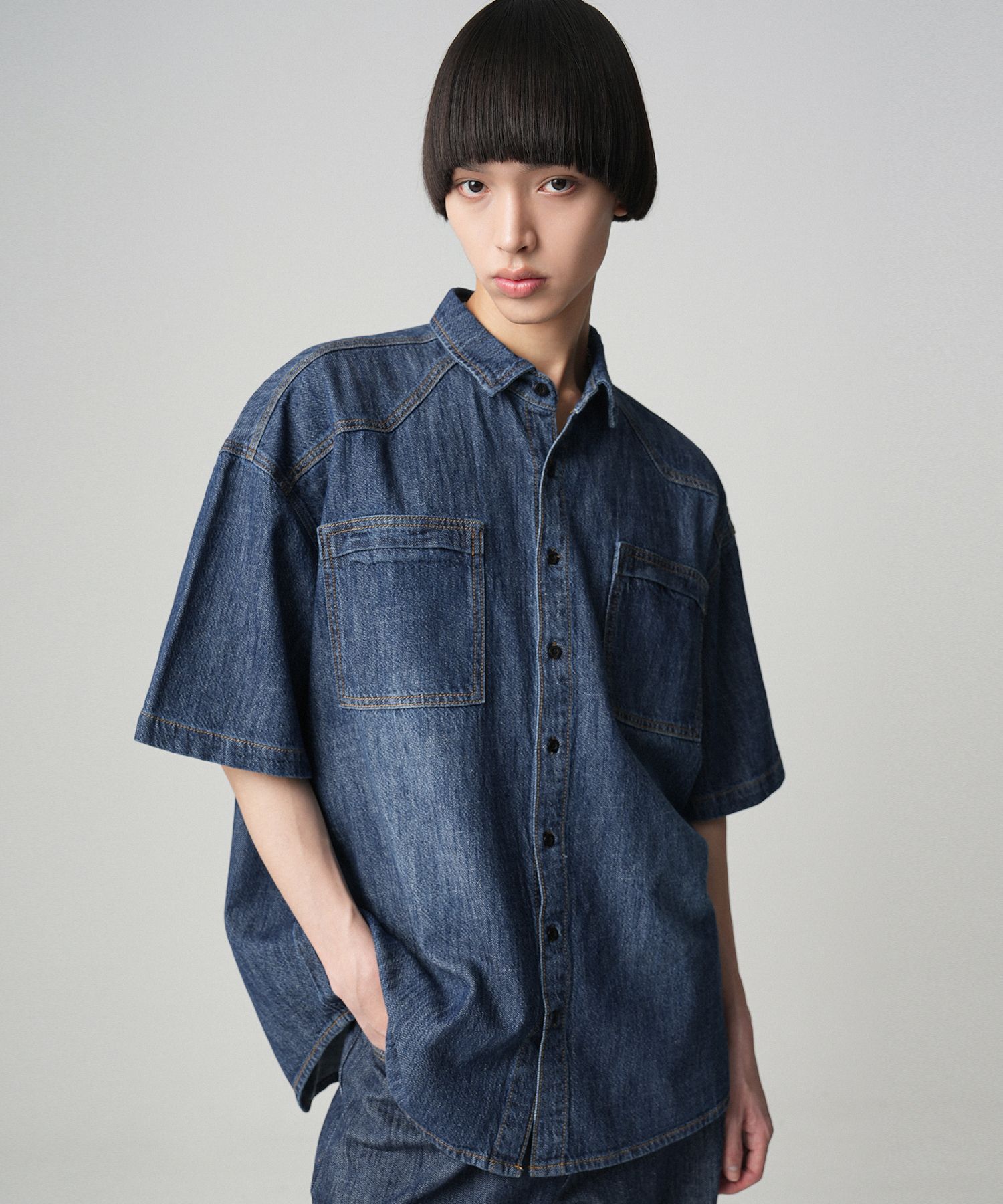 AVANDRESS ♥ Cooling Western Short-sleeve Denim Shirt MUSINSA | AVANDRESS Cooling Western Short-sleeve Denim Shirt