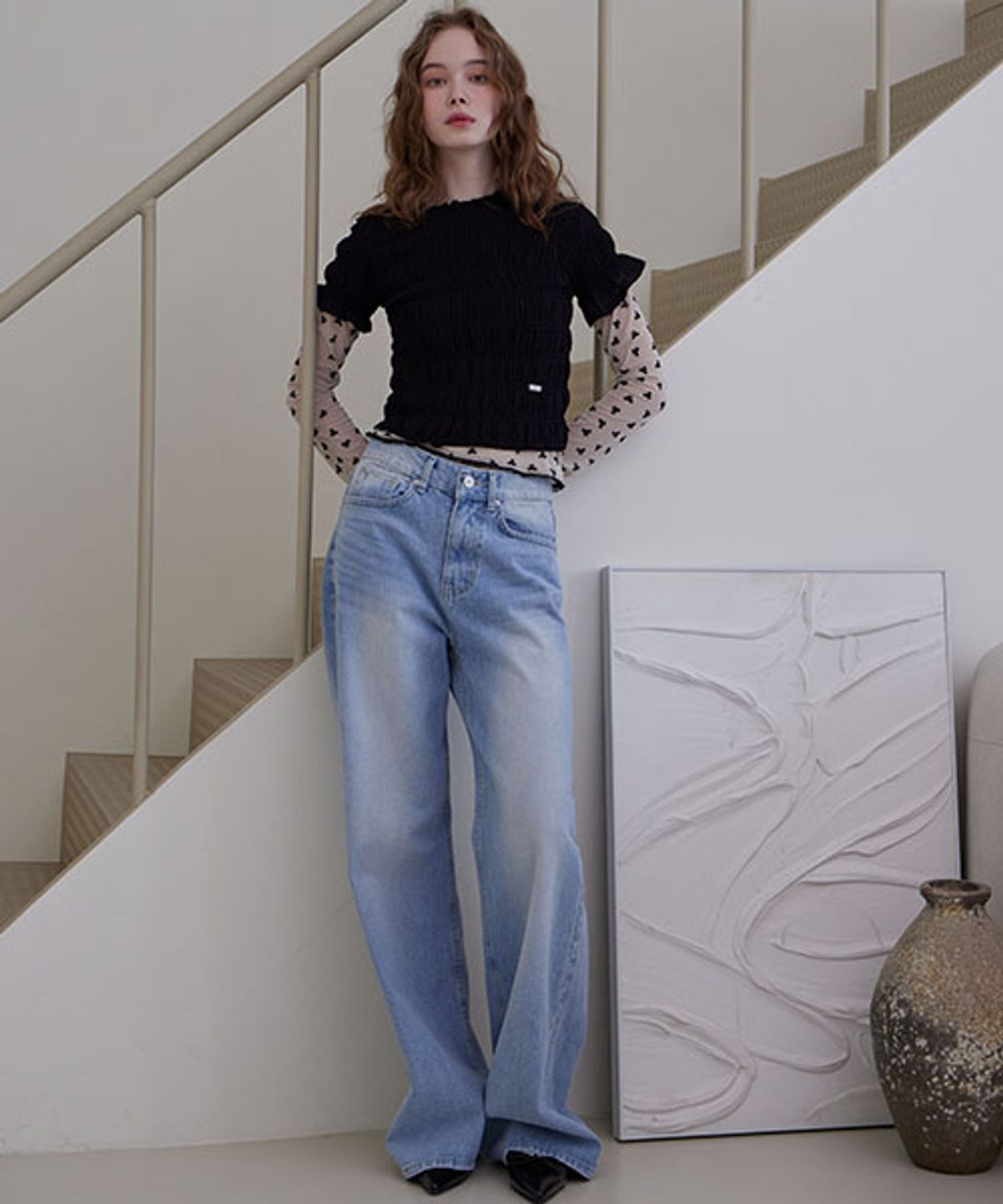 헤인트(HAINT) ERIN BRUSHED LONG WIDE DENIM PANTS