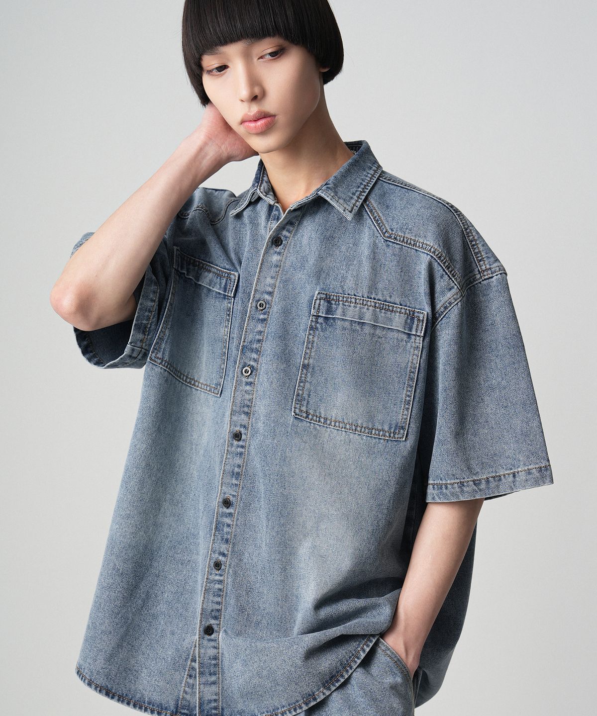 어반드레스(AVANDRESS) Western Short-sleeve Denim Shirt - 3COL